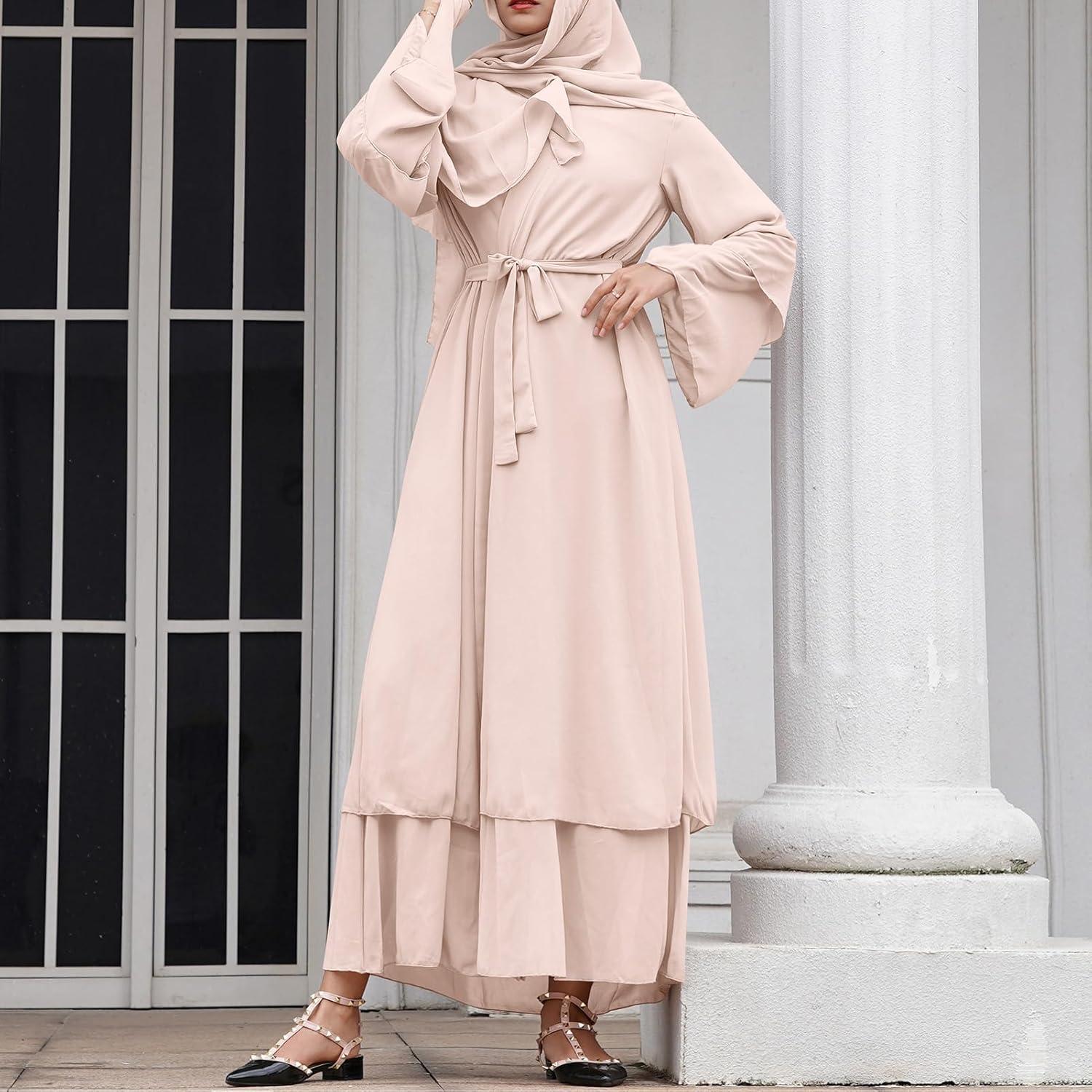 imageAbayas Muslim Dress for Women Long Sleeve Islamic Abaya Eid Dubai Kaftan Dresses Middle East Prayer Dress Chiffon RobeKhaki