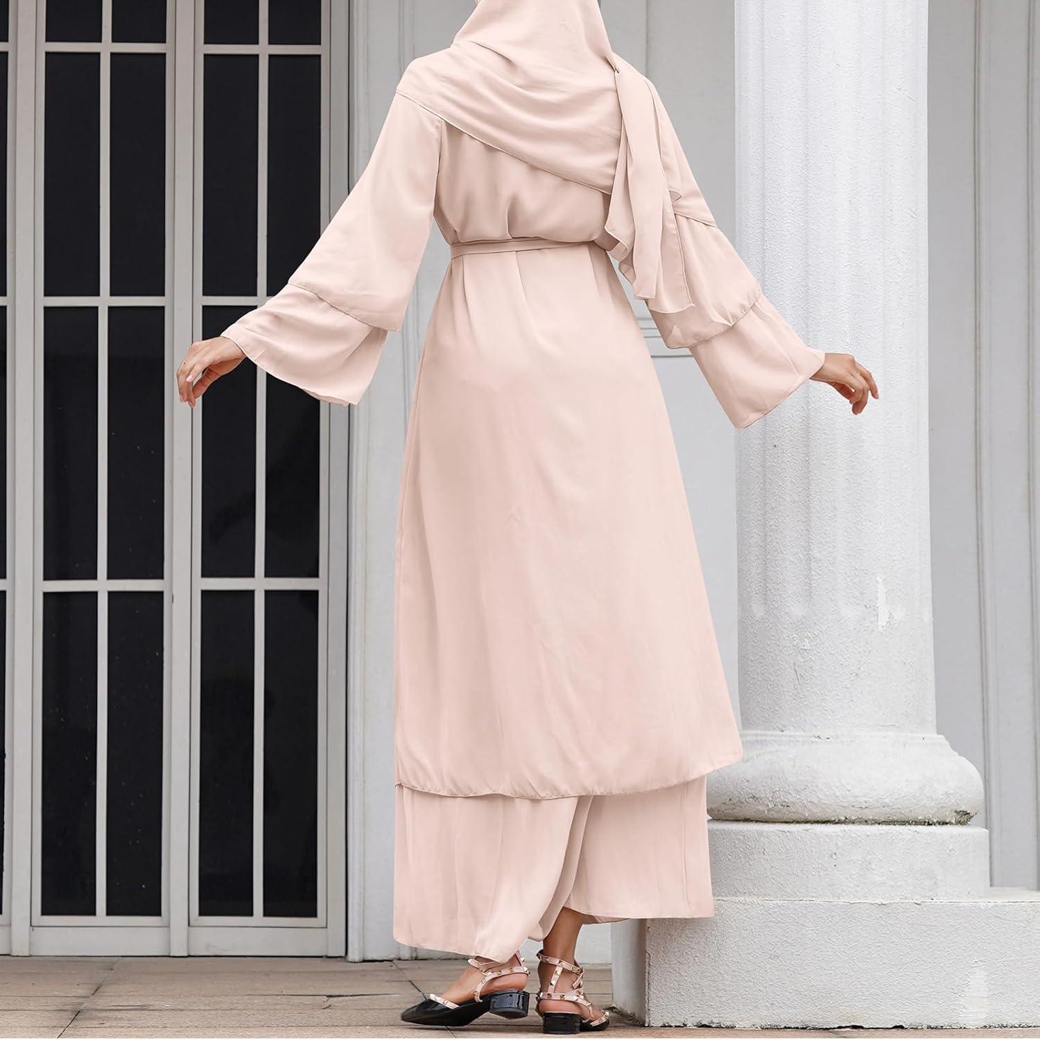 imageAbayas Muslim Dress for Women Long Sleeve Islamic Abaya Eid Dubai Kaftan Dresses Middle East Prayer Dress Chiffon RobeKhaki
