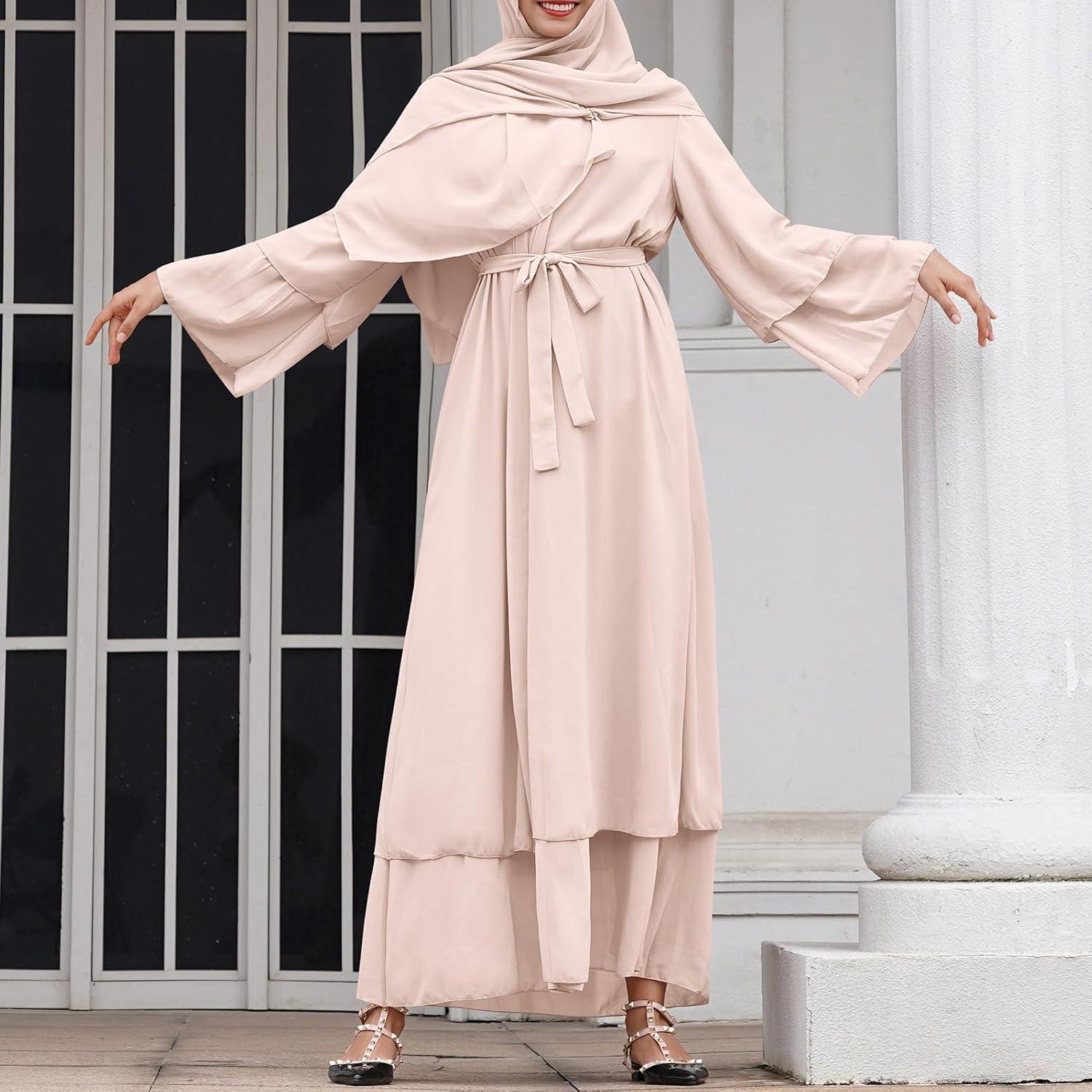 imageAbayas Muslim Dress for Women Long Sleeve Islamic Abaya Eid Dubai Kaftan Dresses Middle East Prayer Dress Chiffon RobeKhaki