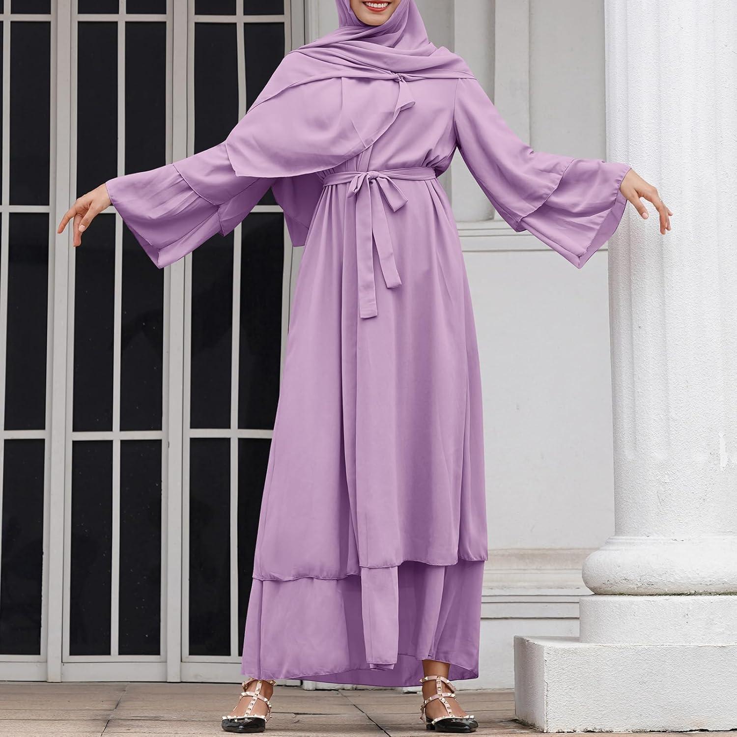 imageAbayas Muslim Dress for Women Long Sleeve Islamic Abaya Eid Dubai Kaftan Dresses Middle East Prayer Dress Chiffon RobePurple