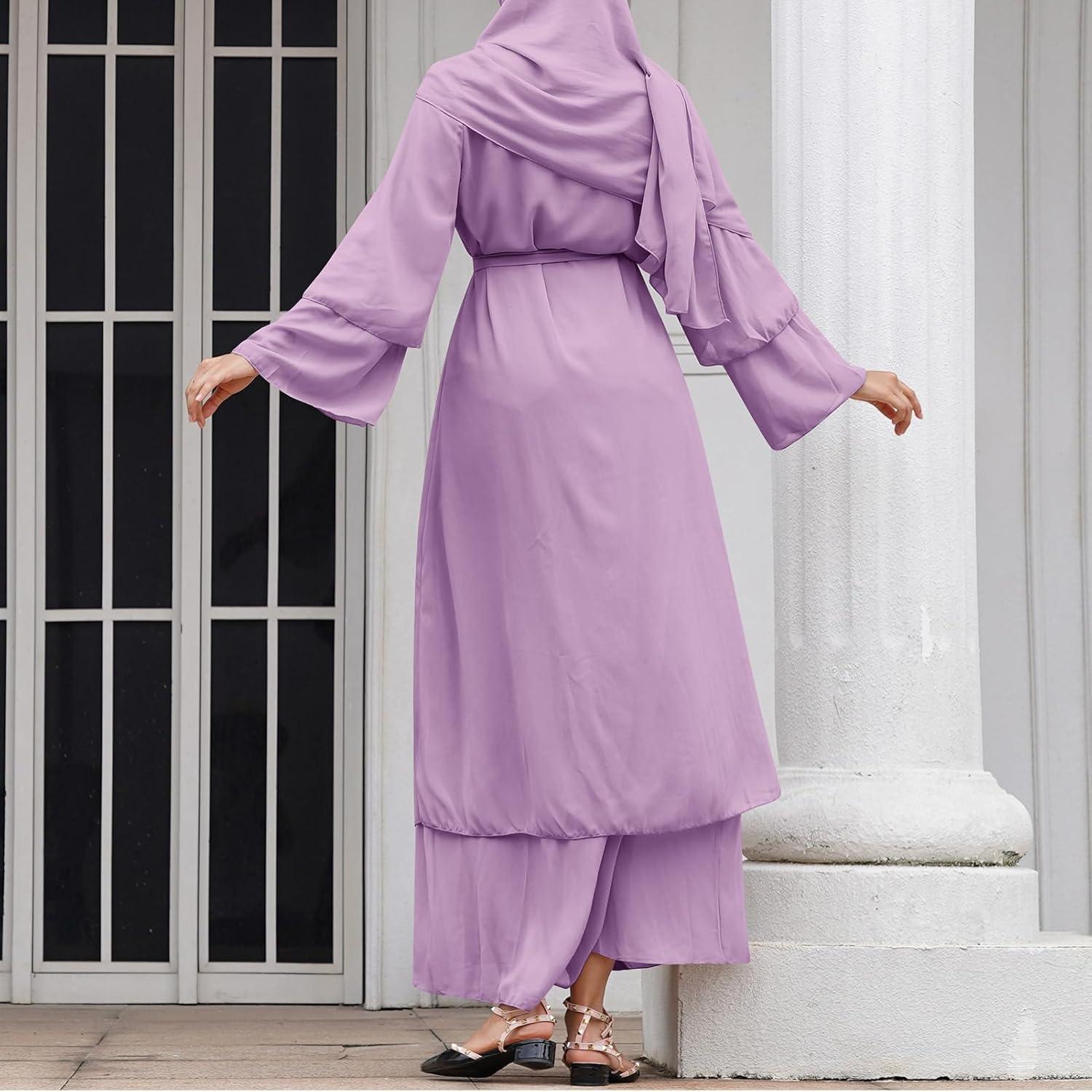 imageAbayas Muslim Dress for Women Long Sleeve Islamic Abaya Eid Dubai Kaftan Dresses Middle East Prayer Dress Chiffon RobePurple