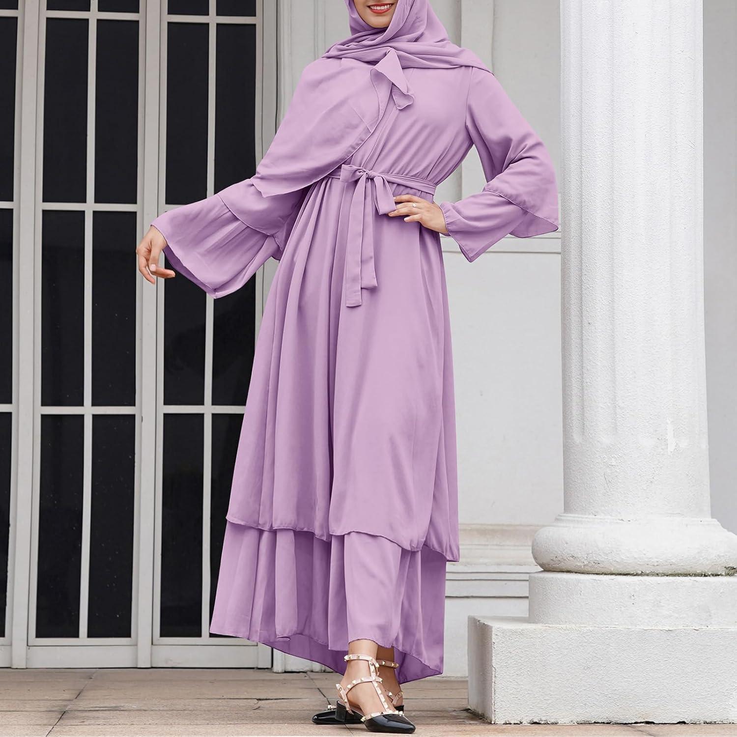 imageAbayas Muslim Dress for Women Long Sleeve Islamic Abaya Eid Dubai Kaftan Dresses Middle East Prayer Dress Chiffon RobePurple