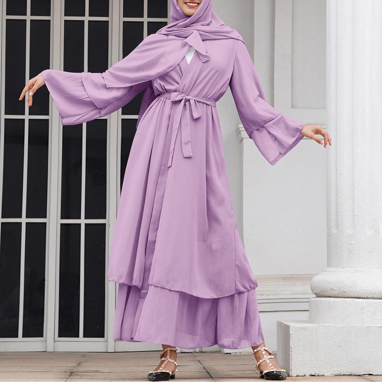 imageAbayas Muslim Dress for Women Long Sleeve Islamic Abaya Eid Dubai Kaftan Dresses Middle East Prayer Dress Chiffon RobePurple