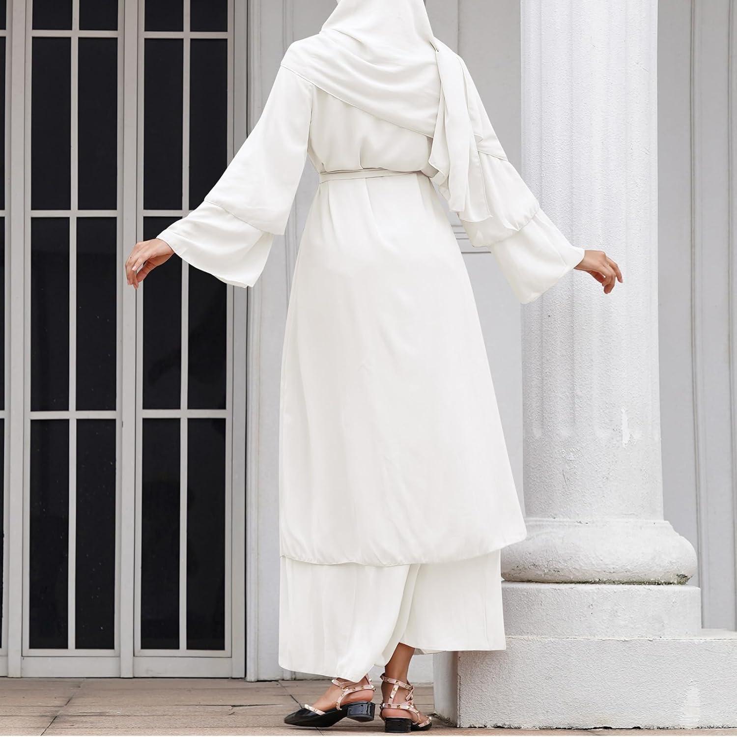 imageAbayas Muslim Dress for Women Long Sleeve Islamic Abaya Eid Dubai Kaftan Dresses Middle East Prayer Dress Chiffon RobeWhite