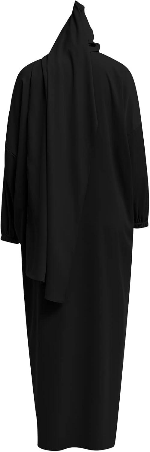 imageIDOPIP Abaya for Women Muslim Dress One Piece Long Sleeve Islamic Prayer Dress with Hooded Hijab Jilbab Loose Maxi Kaftan Dubai Robe Full Length Cover Gown Middle East Modest Prayer Clothes Black No1