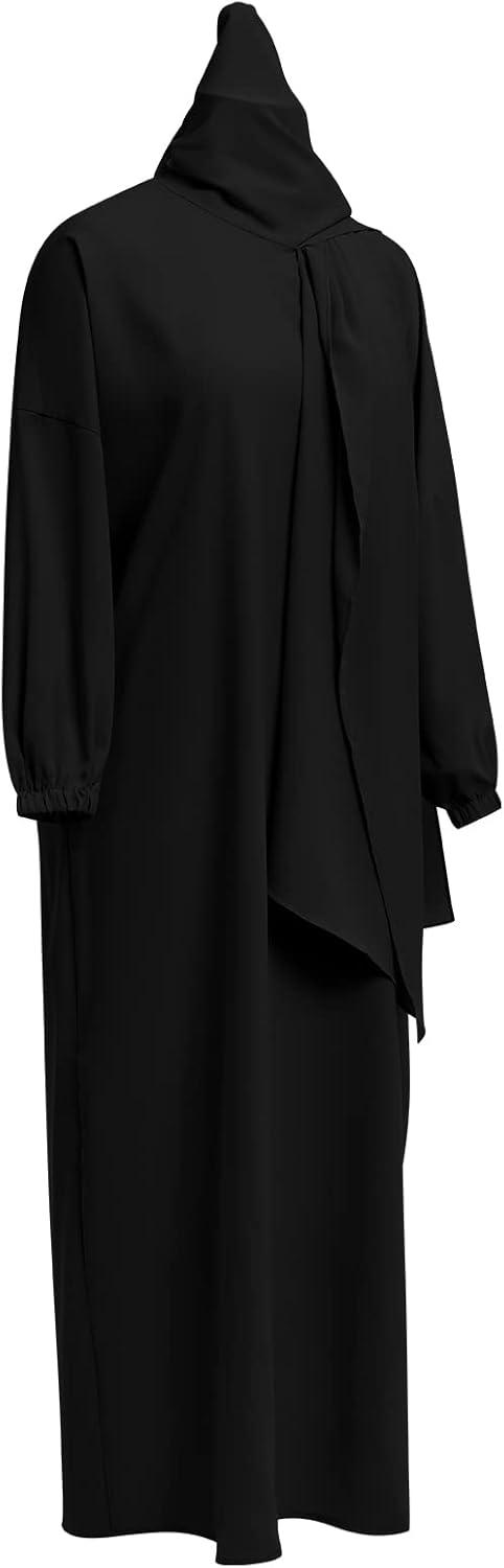 imageIDOPIP Abaya for Women Muslim Dress One Piece Long Sleeve Islamic Prayer Dress with Hooded Hijab Jilbab Loose Maxi Kaftan Dubai Robe Full Length Cover Gown Middle East Modest Prayer Clothes Black No1