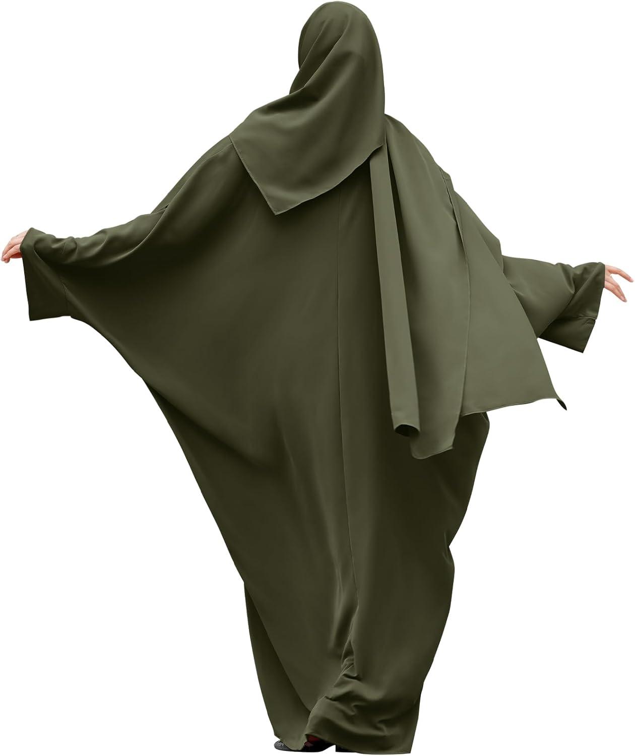 imageIDOPIP Abayas for Women Muslim Dress with Hijab OnePiece Long Sleeve Islamic Prayer Dress with Khimar Jilbab Kaftan ClothesArmy Green  Hijab