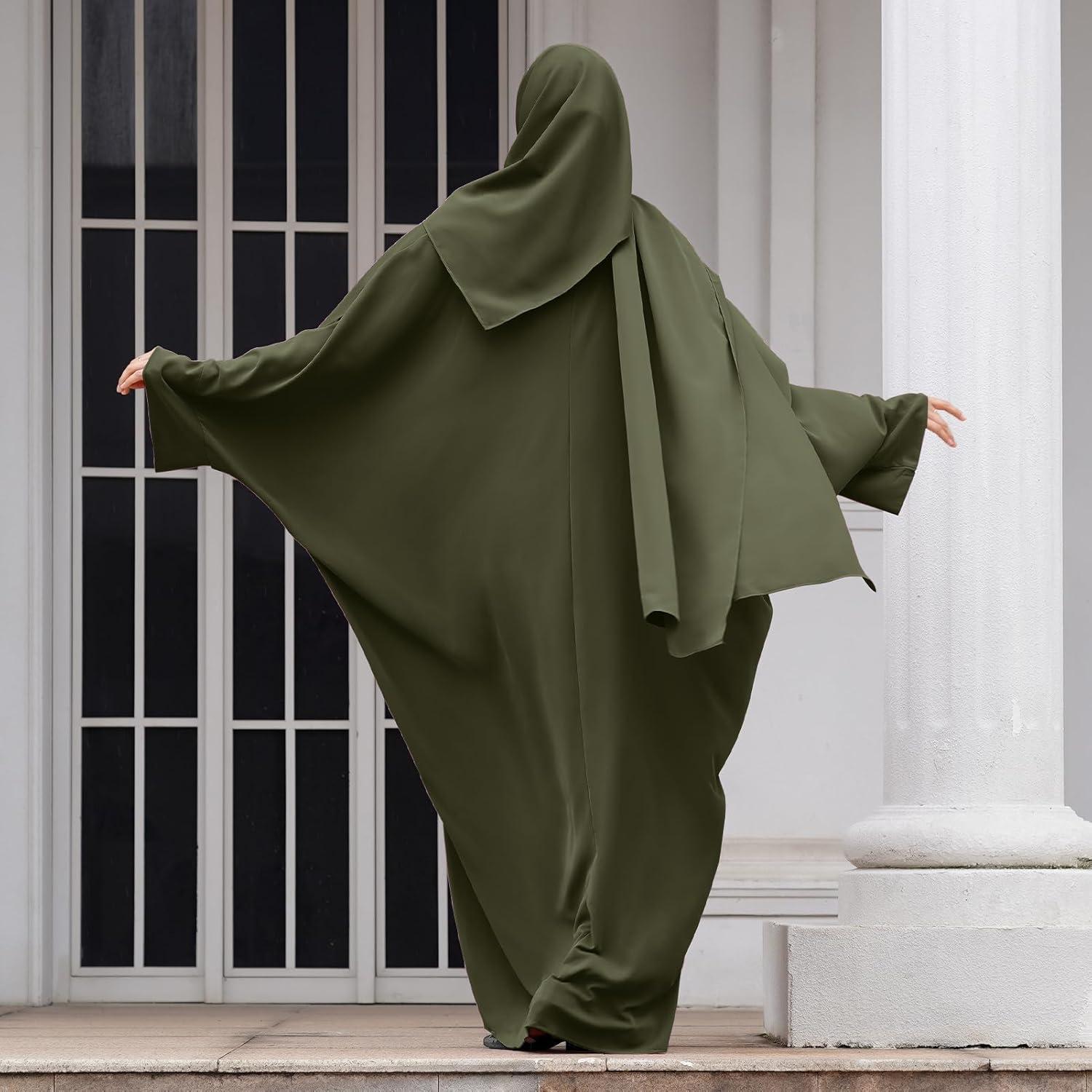 imageIDOPIP Abayas for Women Muslim Dress with Hijab OnePiece Long Sleeve Islamic Prayer Dress with Khimar Jilbab Kaftan ClothesArmy Green  Hijab