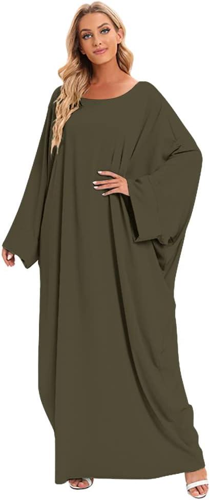 imageIDOPIP Abayas for Women Muslim Dress with Hijab OnePiece Long Sleeve Islamic Prayer Dress with Khimar Jilbab Kaftan ClothesArmy Green 1pc Dress Only