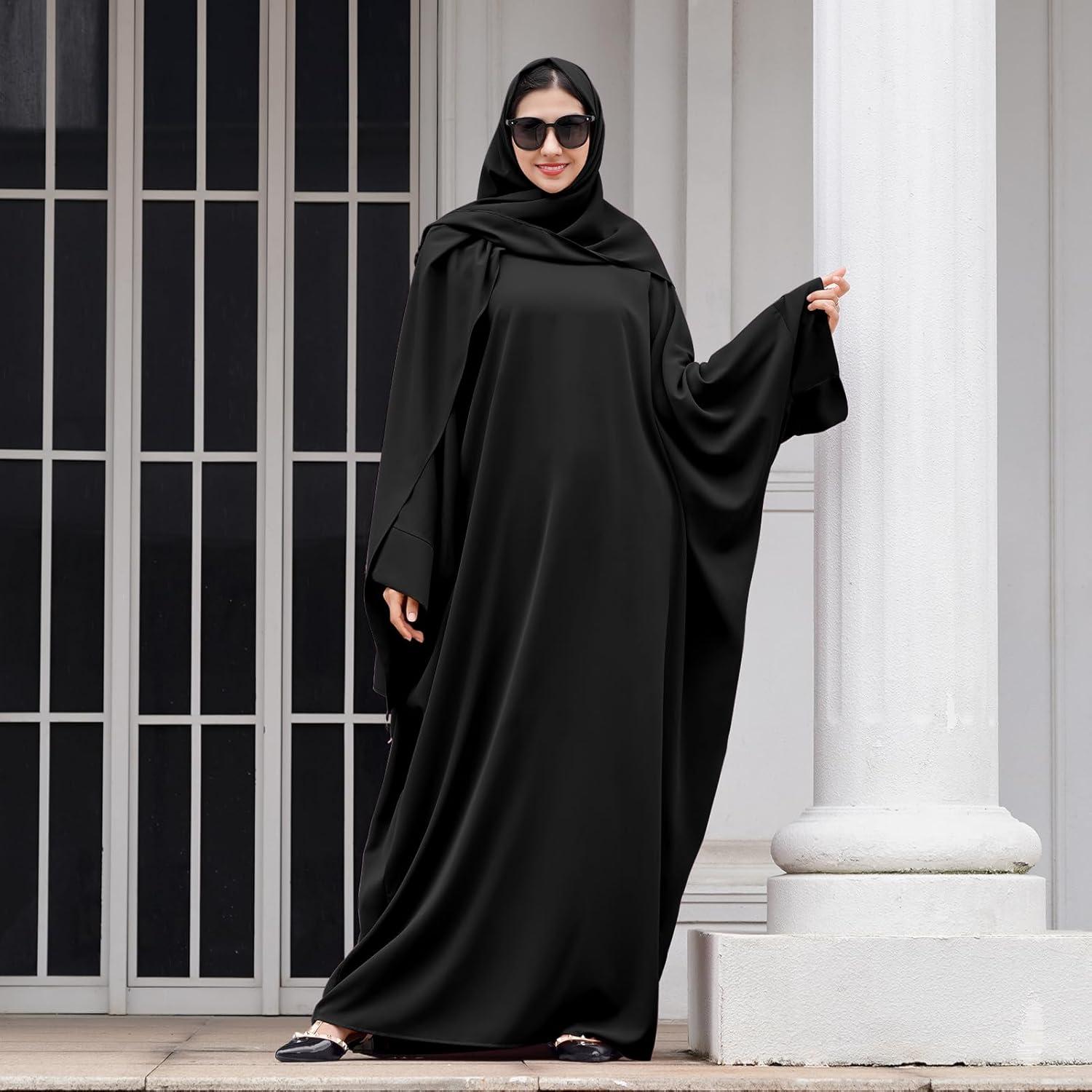 imageIDOPIP Abayas for Women Muslim Dress with Hijab OnePiece Long Sleeve Islamic Prayer Dress with Khimar Jilbab Kaftan ClothesBlack  Hijab
