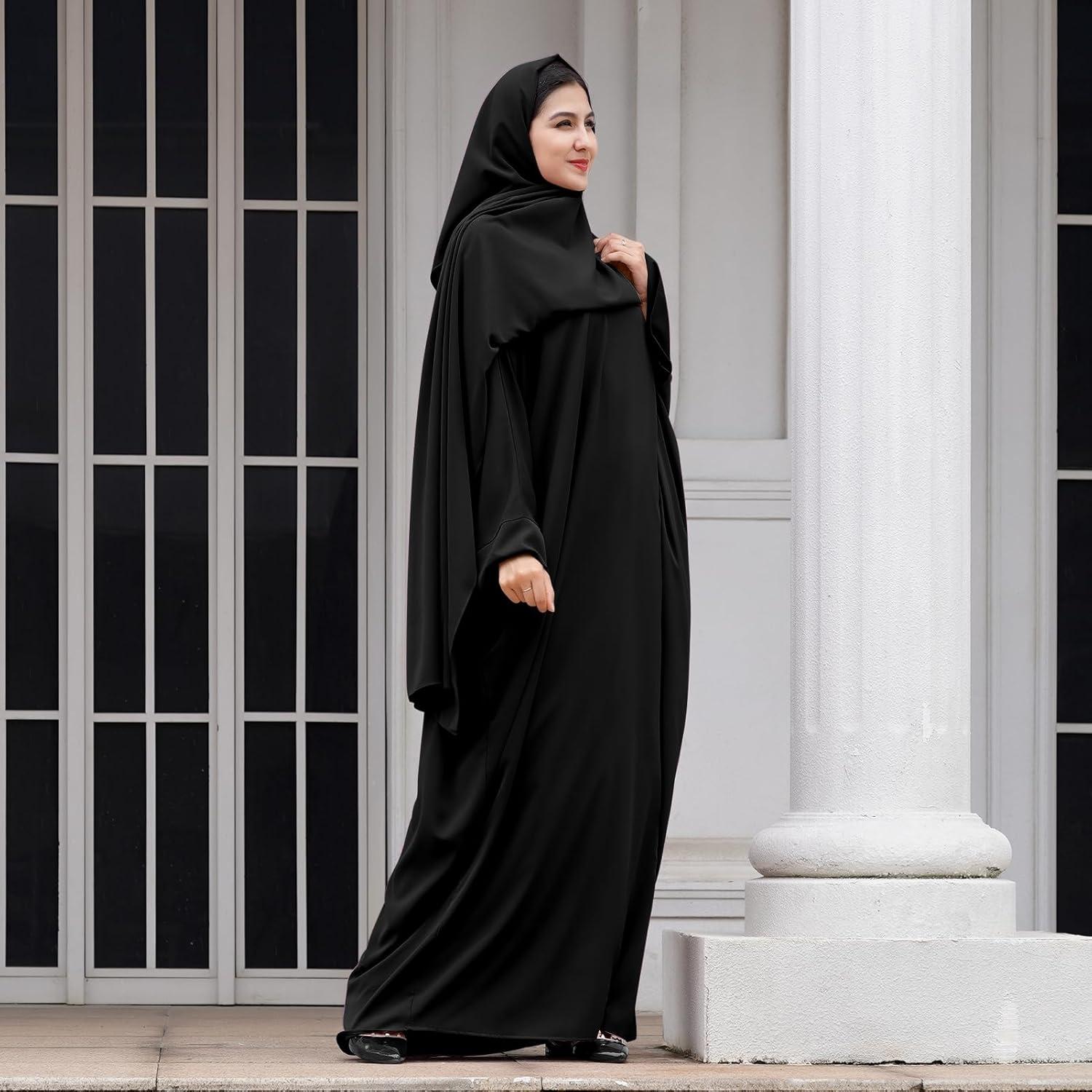 imageIDOPIP Abayas for Women Muslim Dress with Hijab OnePiece Long Sleeve Islamic Prayer Dress with Khimar Jilbab Kaftan ClothesBlack  Hijab