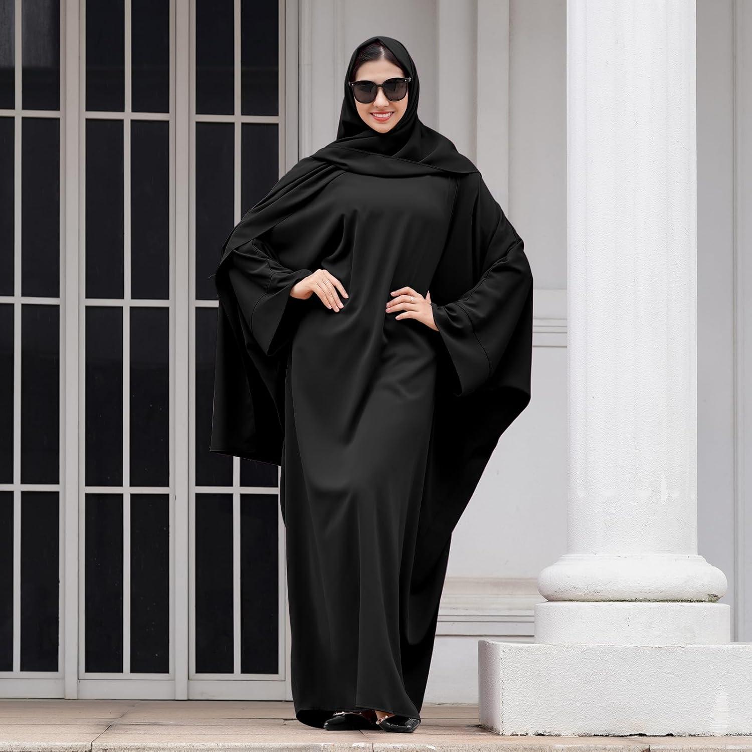 imageIDOPIP Abayas for Women Muslim Dress with Hijab OnePiece Long Sleeve Islamic Prayer Dress with Khimar Jilbab Kaftan ClothesBlack  Hijab