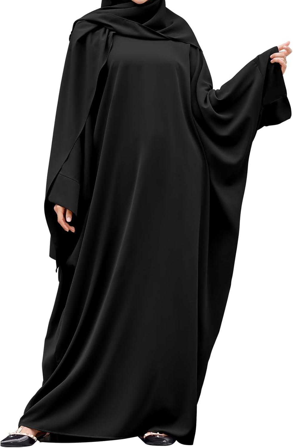 imageIDOPIP Abayas for Women Muslim Dress with Hijab OnePiece Long Sleeve Islamic Prayer Dress with Khimar Jilbab Kaftan ClothesBlack 1pc Dress Only