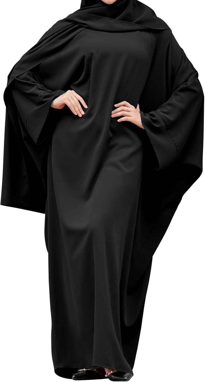 imageIDOPIP Abayas for Women Muslim Dress with Hijab OnePiece Long Sleeve Islamic Prayer Dress with Khimar Jilbab Kaftan ClothesBlack 1pc Dress Only