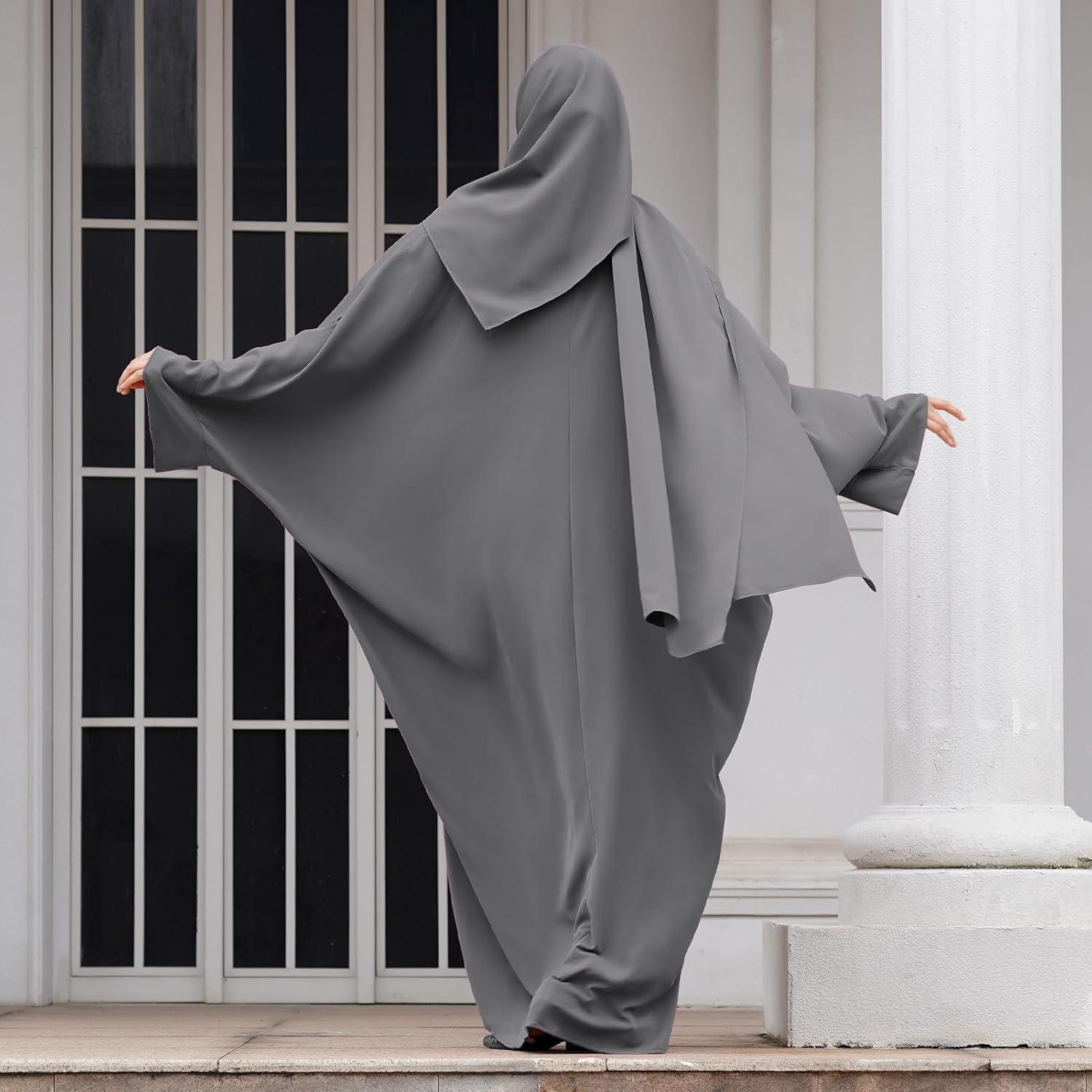 imageIDOPIP Abayas for Women Muslim Dress with Hijab OnePiece Long Sleeve Islamic Prayer Dress with Khimar Jilbab Kaftan ClothesGray  Hijab
