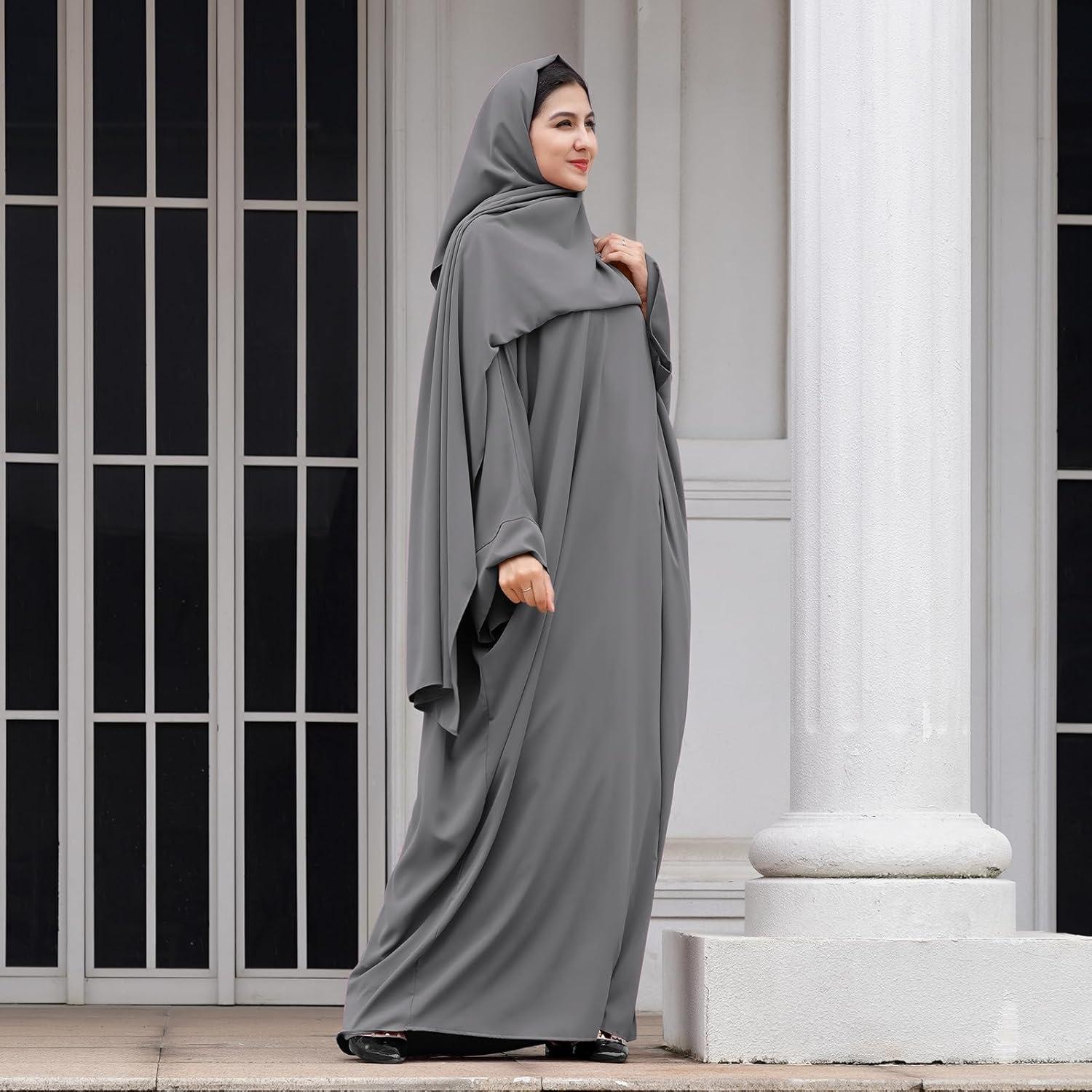 imageIDOPIP Abayas for Women Muslim Dress with Hijab OnePiece Long Sleeve Islamic Prayer Dress with Khimar Jilbab Kaftan ClothesGray  Hijab