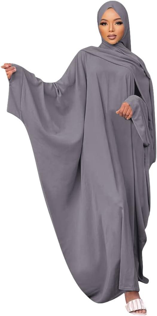imageIDOPIP Abayas for Women Muslim Dress with Hijab OnePiece Long Sleeve Islamic Prayer Dress with Khimar Jilbab Kaftan ClothesGray  Hijab