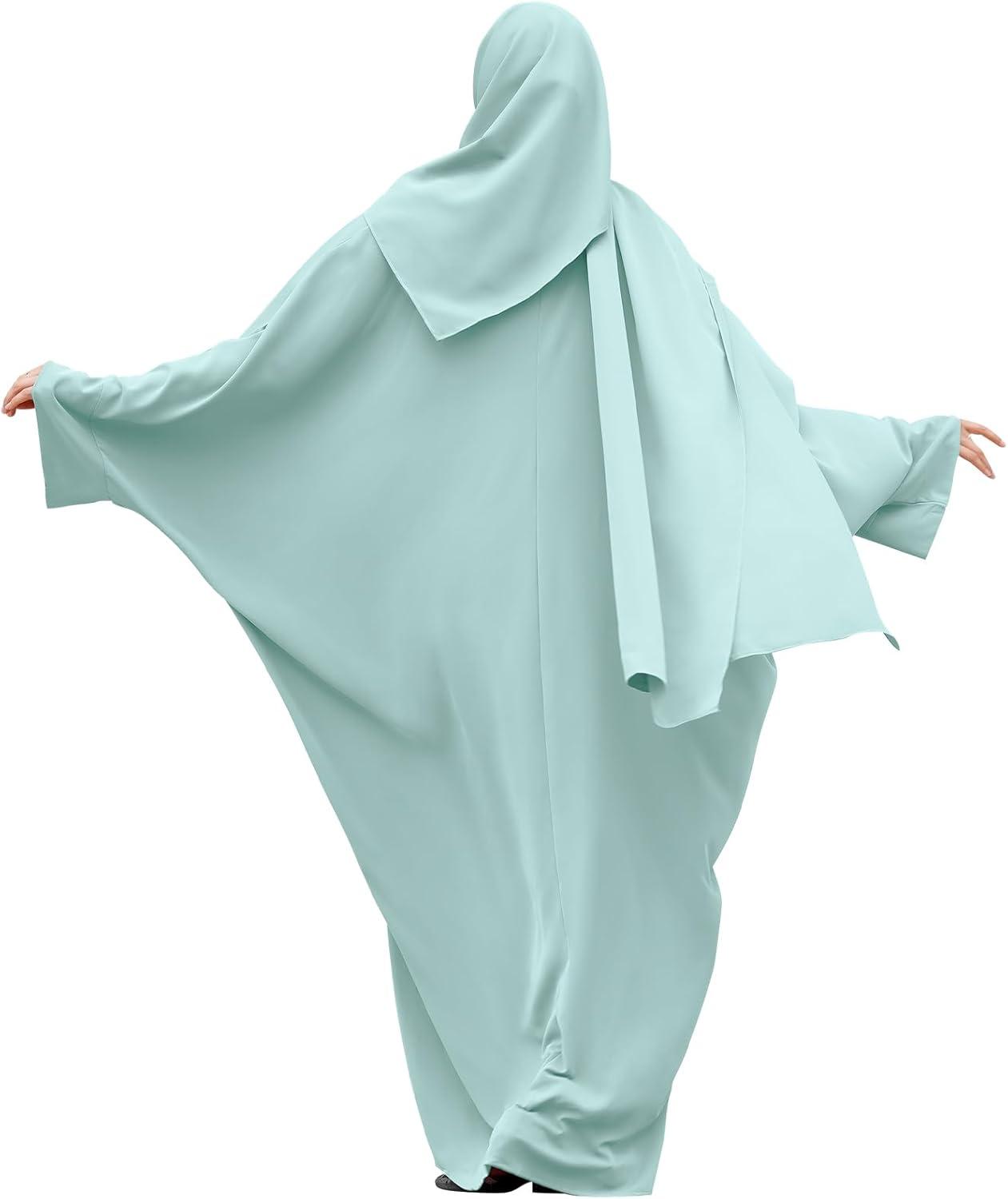 imageIDOPIP Abayas for Women Muslim Dress with Hijab OnePiece Long Sleeve Islamic Prayer Dress with Khimar Jilbab Kaftan ClothesGreen  Hijab