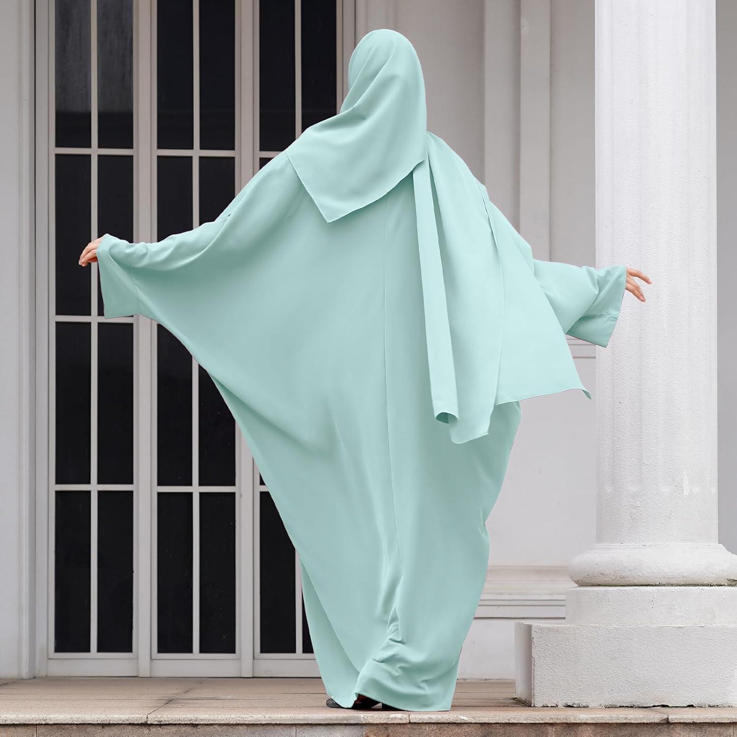 imageIDOPIP Abayas for Women Muslim Dress with Hijab OnePiece Long Sleeve Islamic Prayer Dress with Khimar Jilbab Kaftan ClothesGreen  Hijab