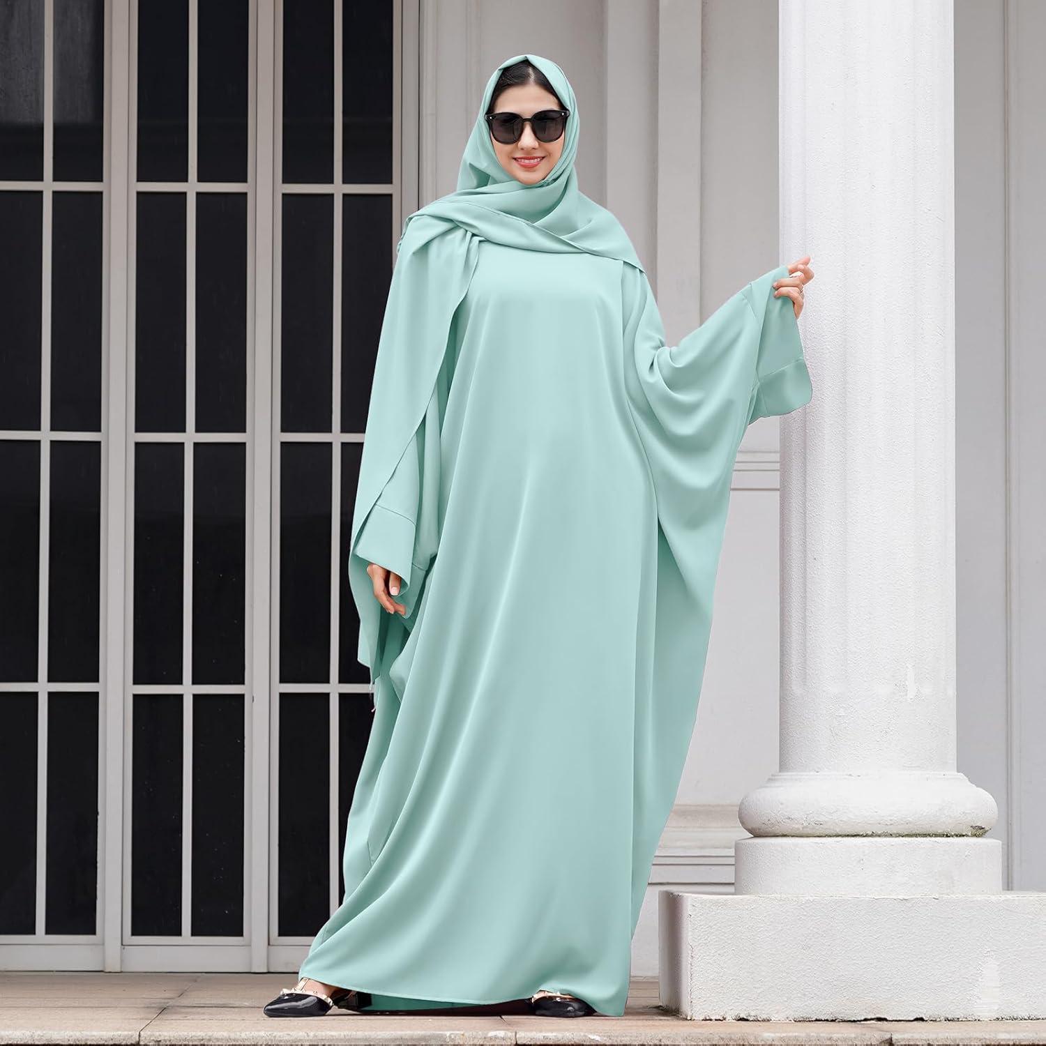 imageIDOPIP Abayas for Women Muslim Dress with Hijab OnePiece Long Sleeve Islamic Prayer Dress with Khimar Jilbab Kaftan ClothesGreen  Hijab