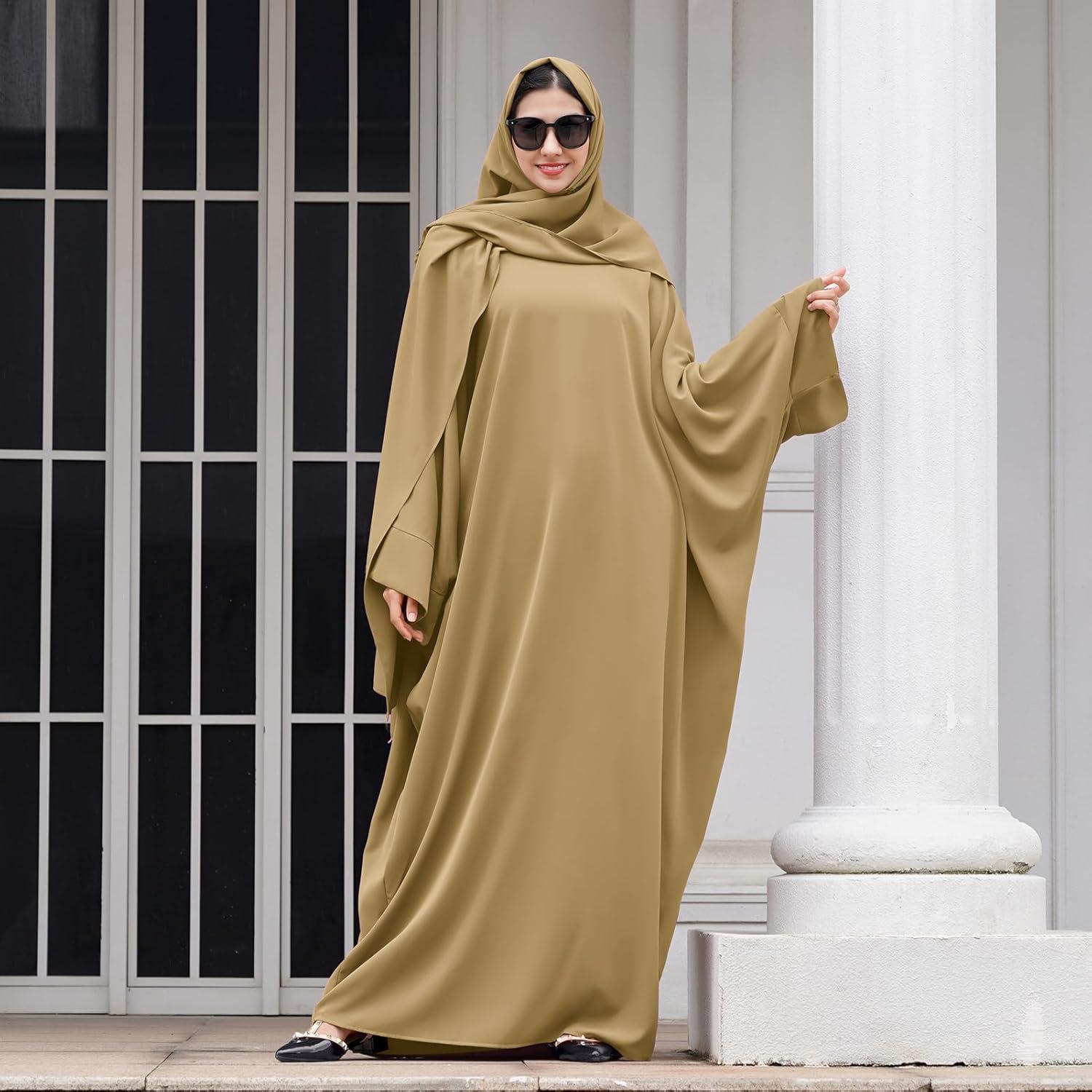 imageIDOPIP Abayas for Women Muslim Dress with Hijab OnePiece Long Sleeve Islamic Prayer Dress with Khimar Jilbab Kaftan ClothesKhaki  Hijab