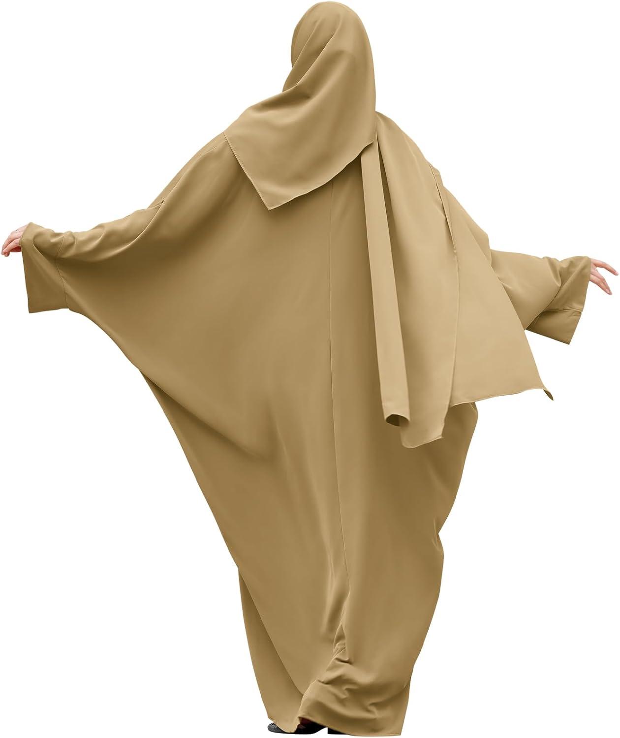 imageIDOPIP Abayas for Women Muslim Dress with Hijab OnePiece Long Sleeve Islamic Prayer Dress with Khimar Jilbab Kaftan ClothesKhaki  Hijab
