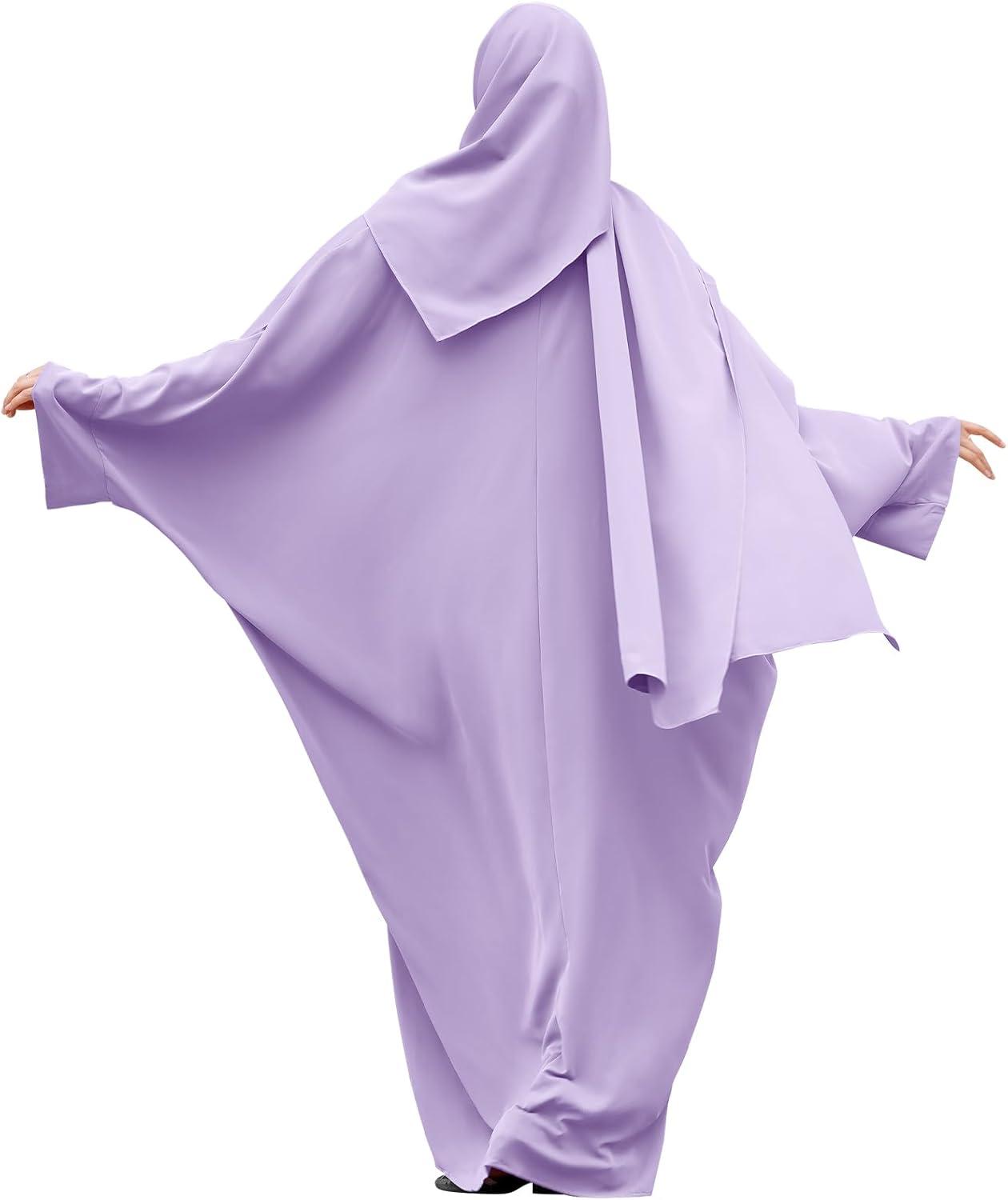 imageIDOPIP Abayas for Women Muslim Dress with Hijab OnePiece Long Sleeve Islamic Prayer Dress with Khimar Jilbab Kaftan ClothesLight Purple  Hijab