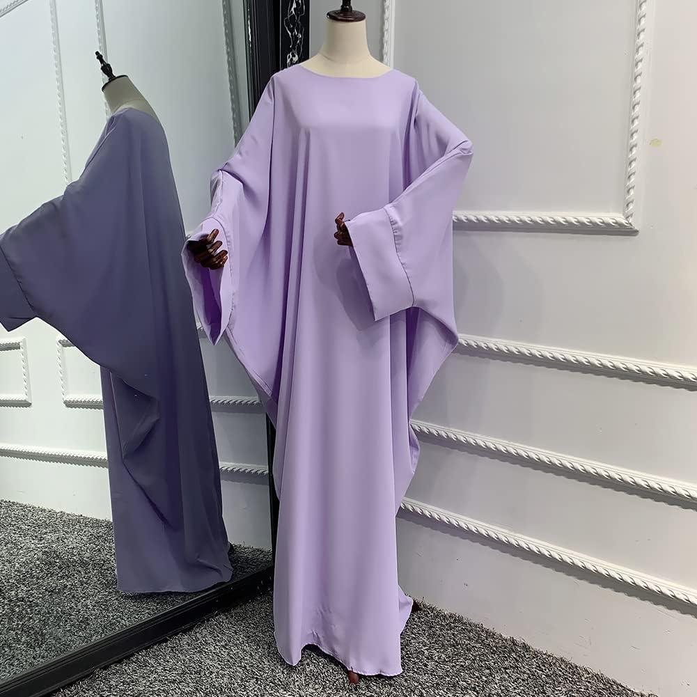 imageIDOPIP Abayas for Women Muslim Dress with Hijab OnePiece Long Sleeve Islamic Prayer Dress with Khimar Jilbab Kaftan ClothesLight Purple 1pc Dress Only