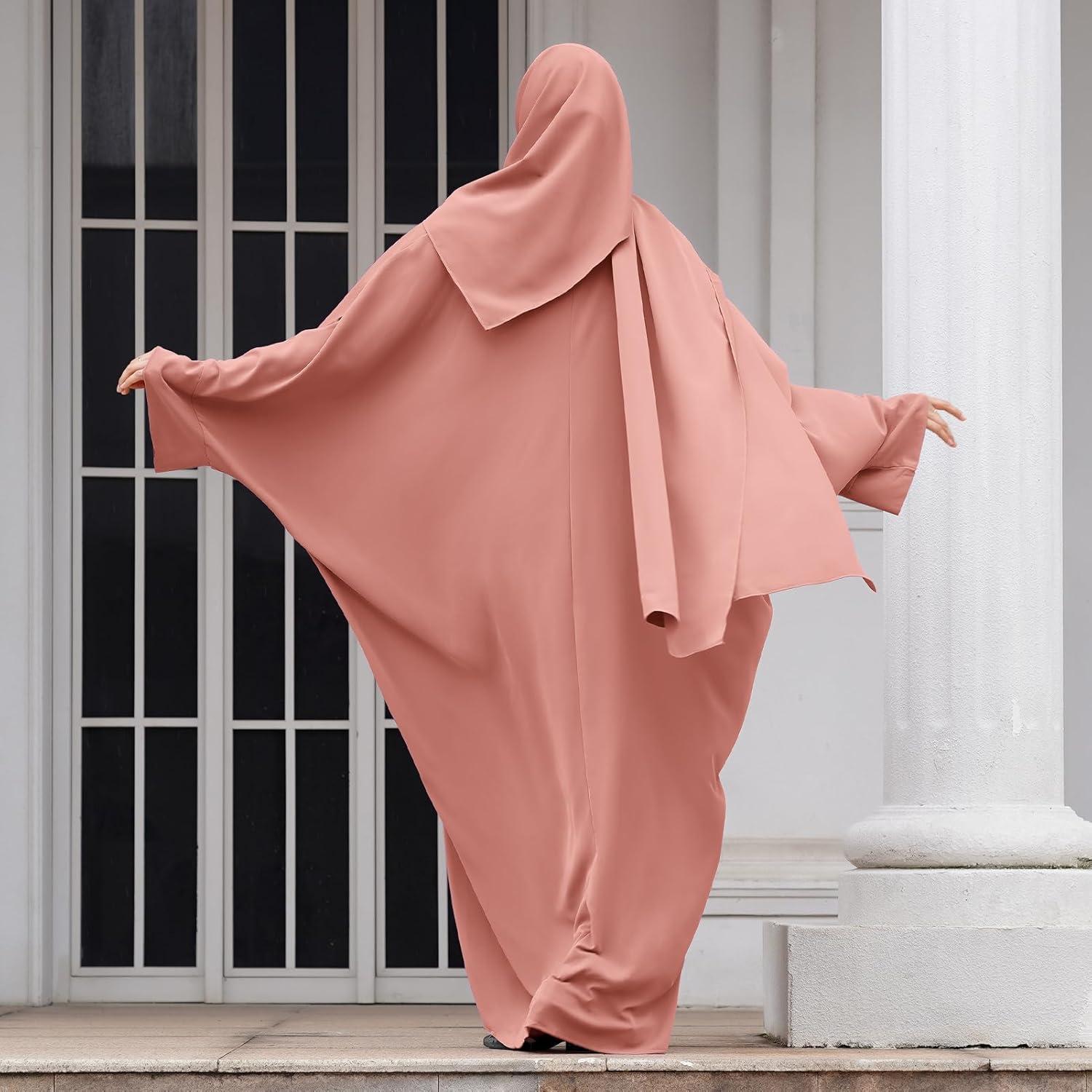 imageIDOPIP Abayas for Women Muslim Dress with Hijab OnePiece Long Sleeve Islamic Prayer Dress with Khimar Jilbab Kaftan ClothesPink  Hijab