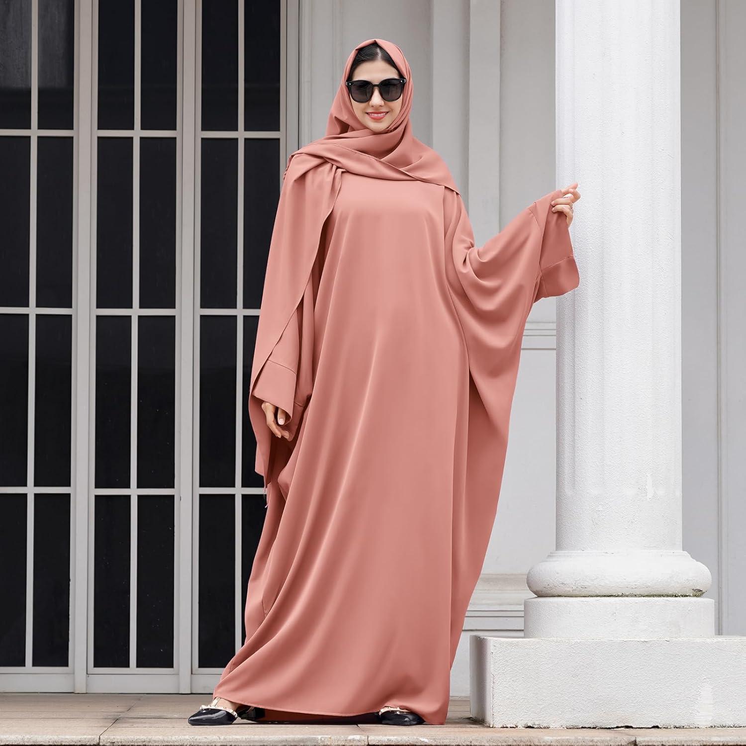 imageIDOPIP Abayas for Women Muslim Dress with Hijab OnePiece Long Sleeve Islamic Prayer Dress with Khimar Jilbab Kaftan ClothesPink  Hijab