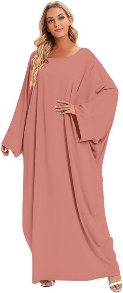 imageIDOPIP Abayas for Women Muslim Dress with Hijab OnePiece Long Sleeve Islamic Prayer Dress with Khimar Jilbab Kaftan ClothesPink 1pc Dress Only