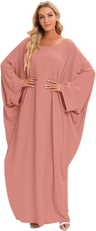 imageIDOPIP Abayas for Women Muslim Dress with Hijab OnePiece Long Sleeve Islamic Prayer Dress with Khimar Jilbab Kaftan ClothesPink 1pc Dress Only