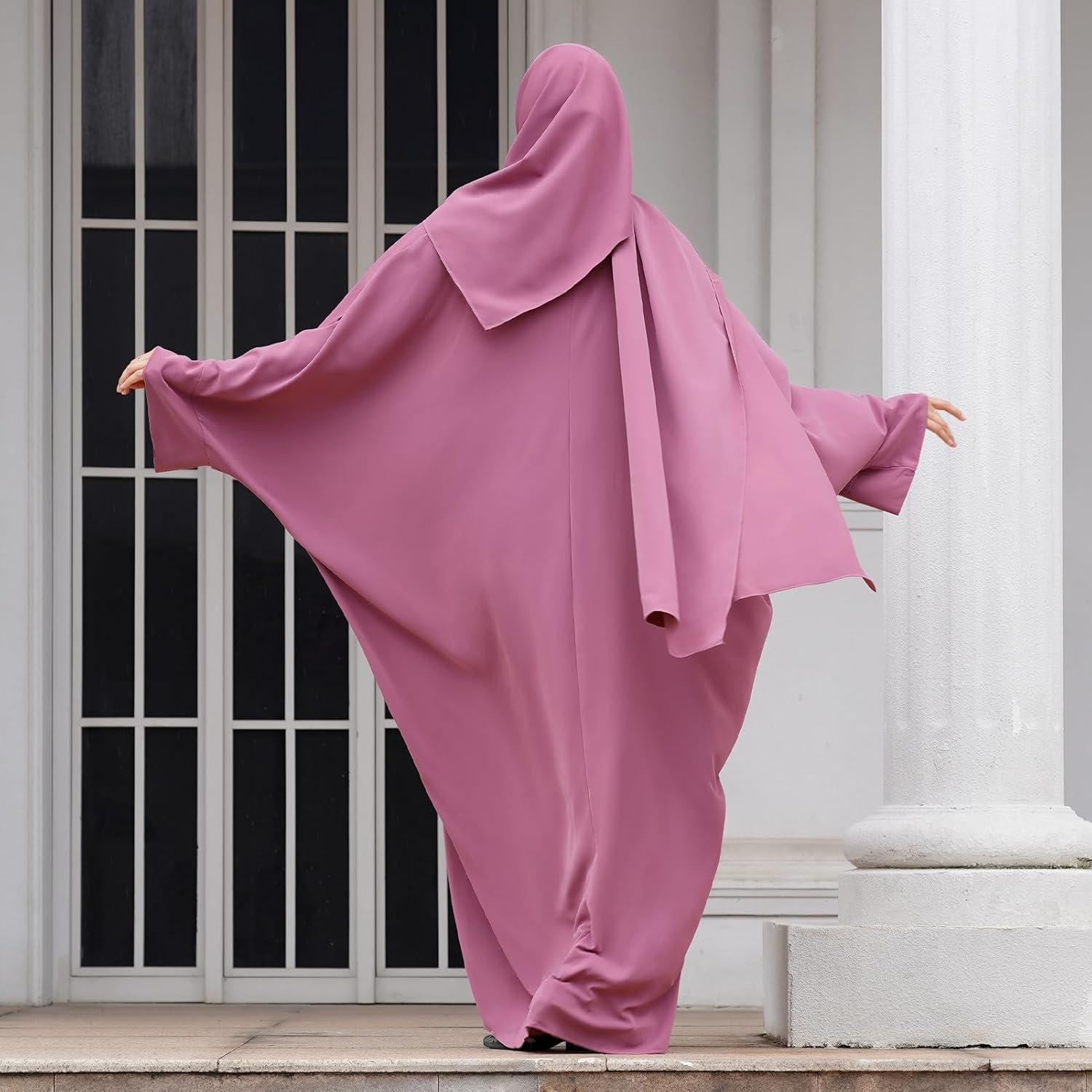 imageIDOPIP Abayas for Women Muslim Dress with Hijab OnePiece Long Sleeve Islamic Prayer Dress with Khimar Jilbab Kaftan ClothesPurple  Hijab