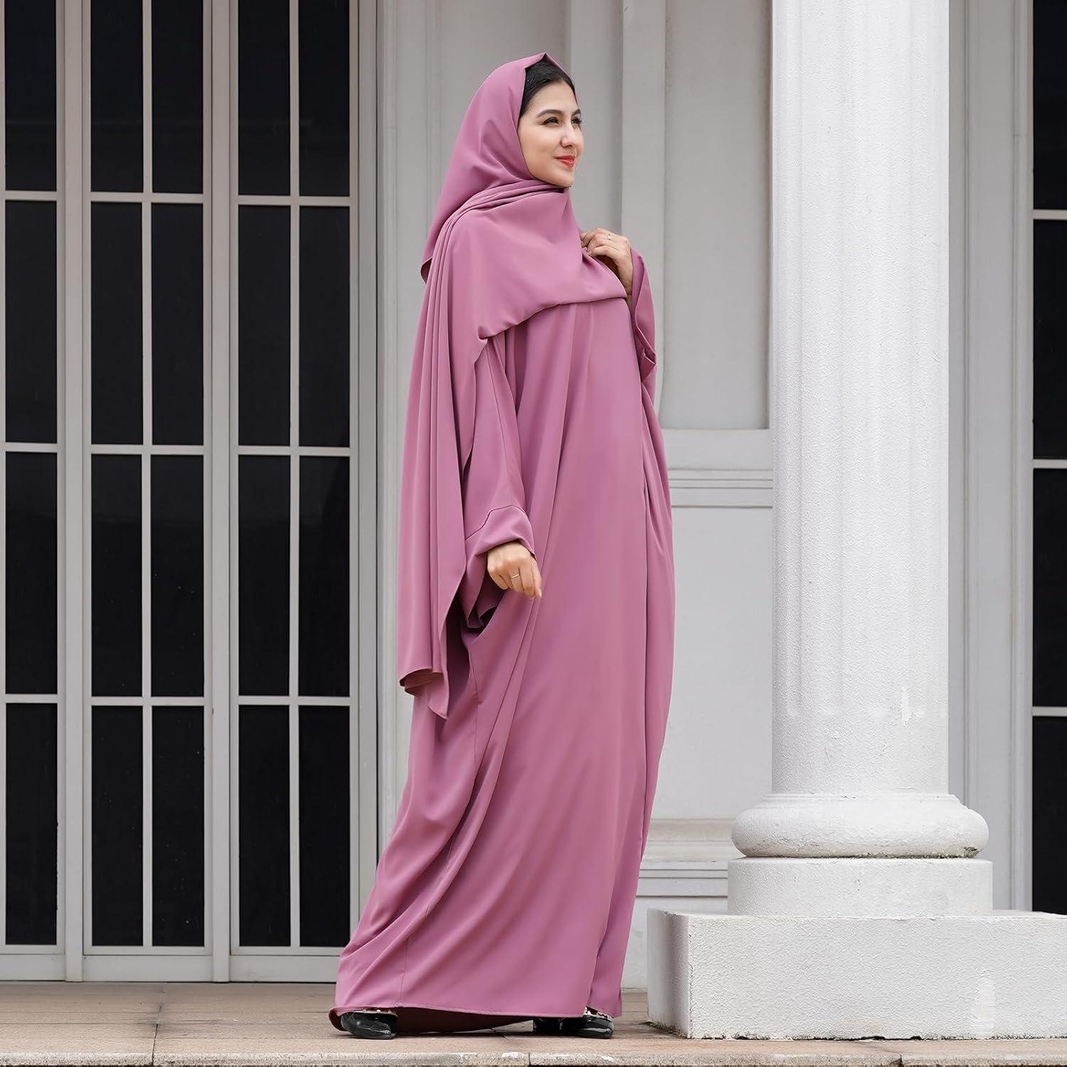 imageIDOPIP Abayas for Women Muslim Dress with Hijab OnePiece Long Sleeve Islamic Prayer Dress with Khimar Jilbab Kaftan ClothesPurple  Hijab