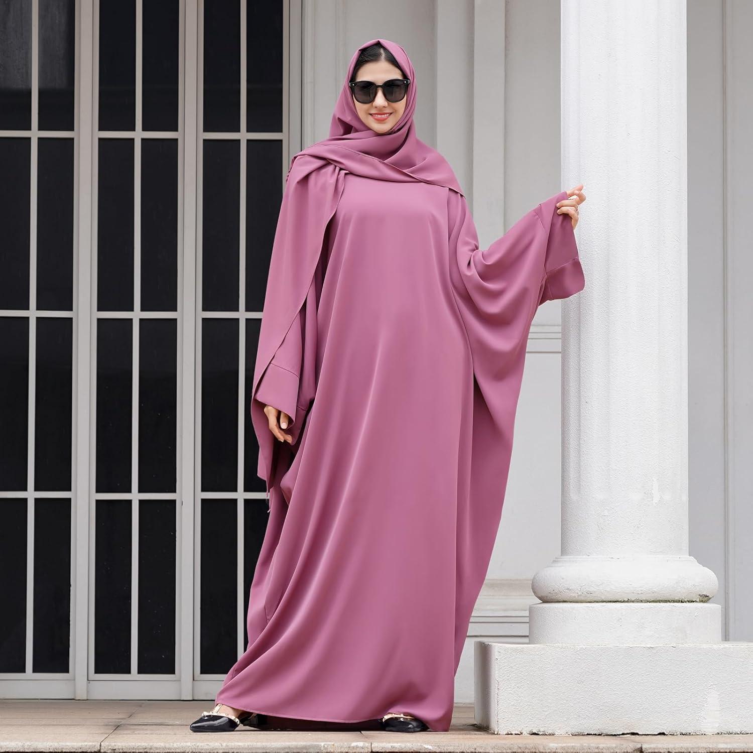 imageIDOPIP Abayas for Women Muslim Dress with Hijab OnePiece Long Sleeve Islamic Prayer Dress with Khimar Jilbab Kaftan ClothesPurple  Hijab