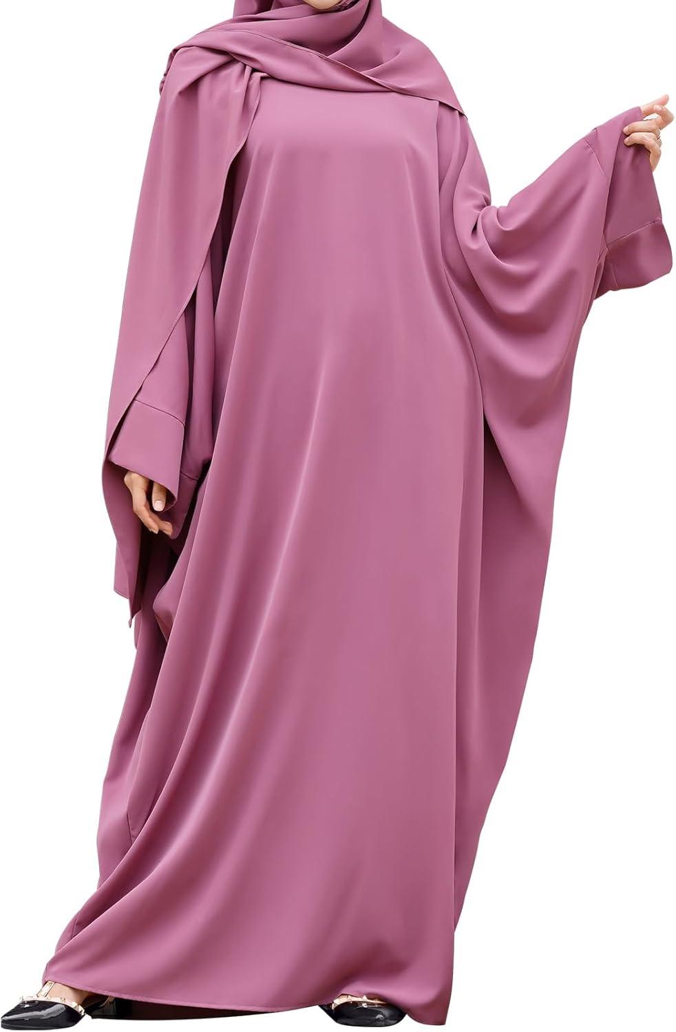 imageIDOPIP Abayas for Women Muslim Dress with Hijab OnePiece Long Sleeve Islamic Prayer Dress with Khimar Jilbab Kaftan ClothesPurple 1pc Dress Only