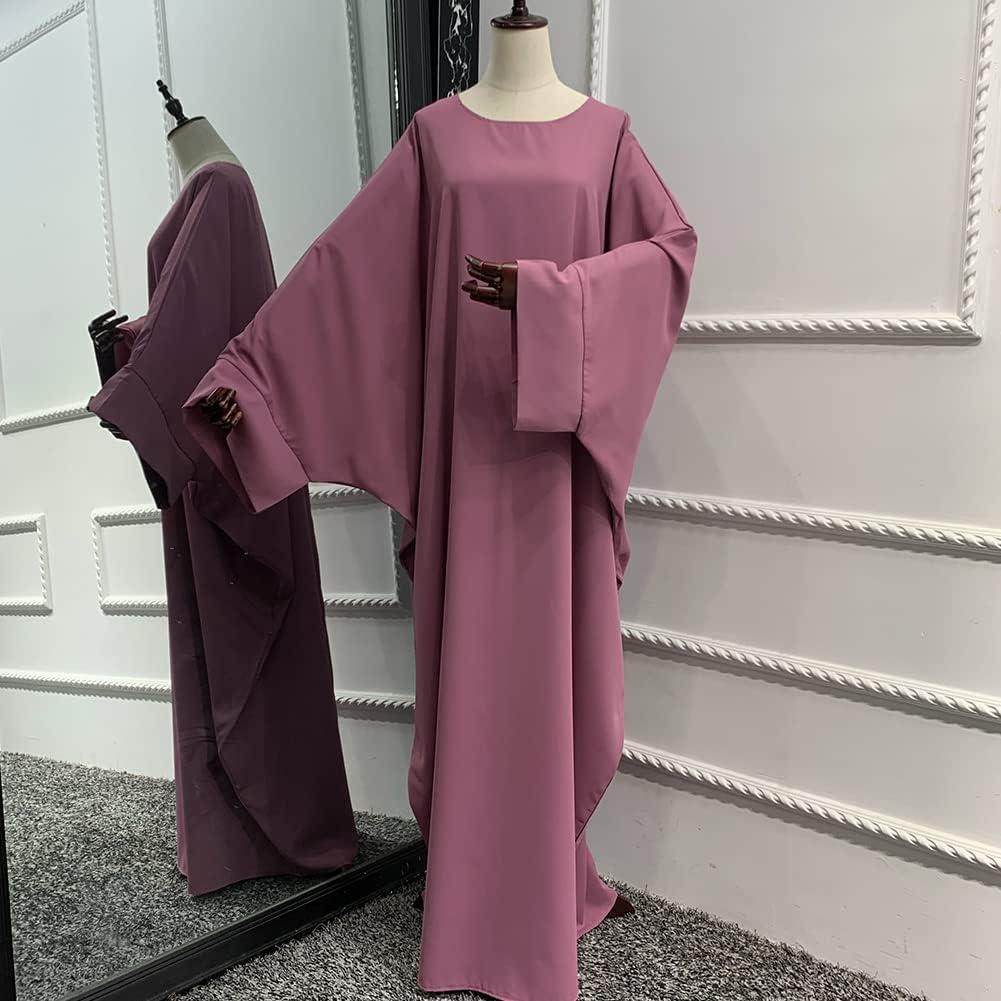 imageIDOPIP Abayas for Women Muslim Dress with Hijab OnePiece Long Sleeve Islamic Prayer Dress with Khimar Jilbab Kaftan ClothesPurple 1pc Dress Only