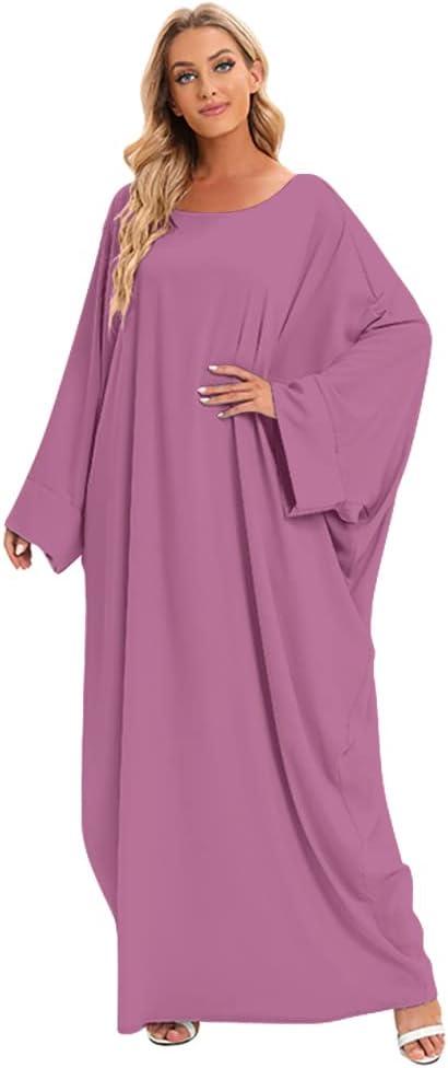 imageIDOPIP Abayas for Women Muslim Dress with Hijab OnePiece Long Sleeve Islamic Prayer Dress with Khimar Jilbab Kaftan ClothesPurple 1pc Dress Only