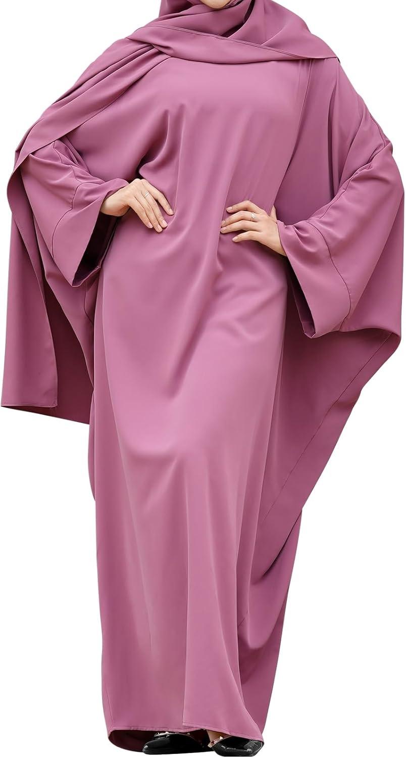 imageIDOPIP Abayas for Women Muslim Dress with Hijab OnePiece Long Sleeve Islamic Prayer Dress with Khimar Jilbab Kaftan ClothesPurple 1pc Dress Only