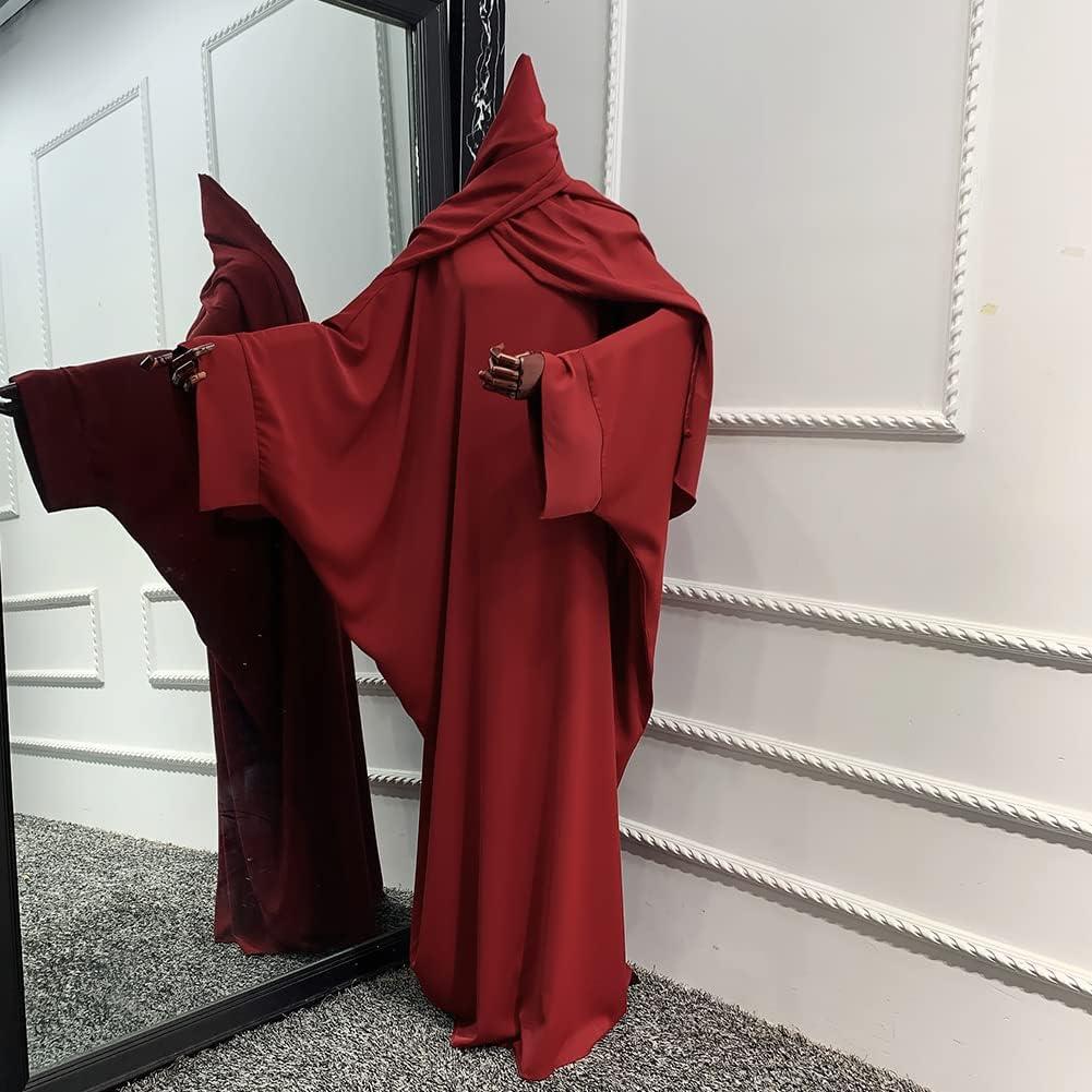 imageIDOPIP Abayas for Women Muslim Dress with Hijab OnePiece Long Sleeve Islamic Prayer Dress with Khimar Jilbab Kaftan ClothesWine Red  Hijab