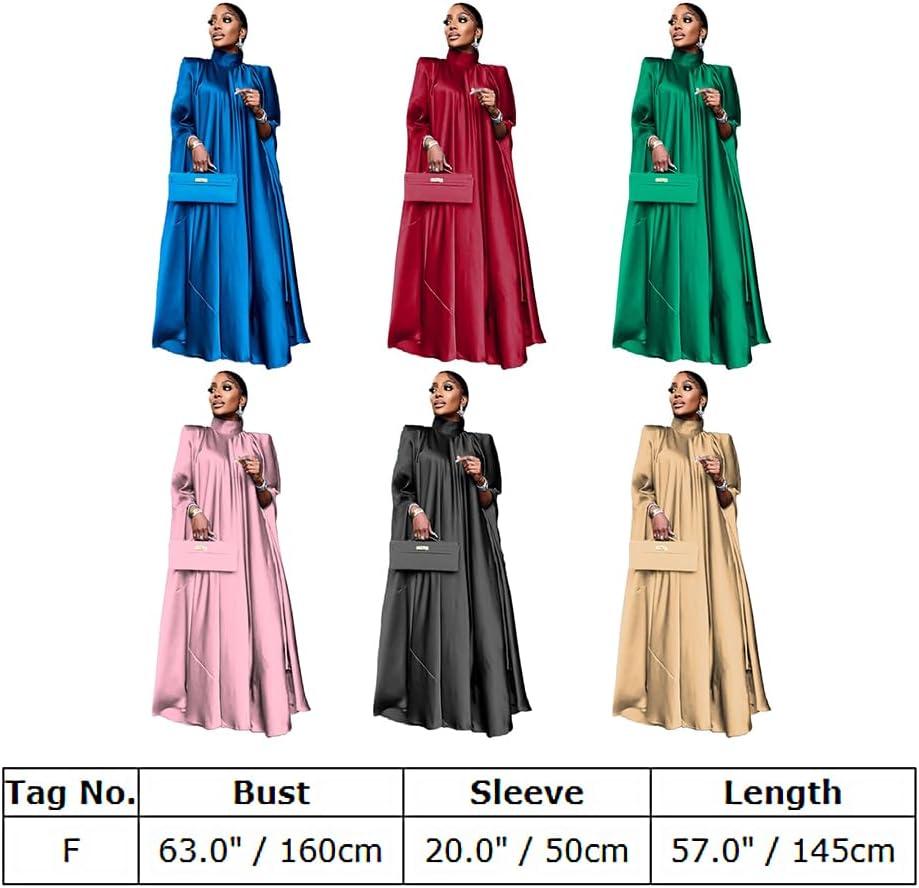 imageIDOPIP Abayas for Women Muslim Loose Maxi Satin Kaftan Dresses Islamic Dubai Oversized Swing Turtleneck Batwing Sleeve Gown