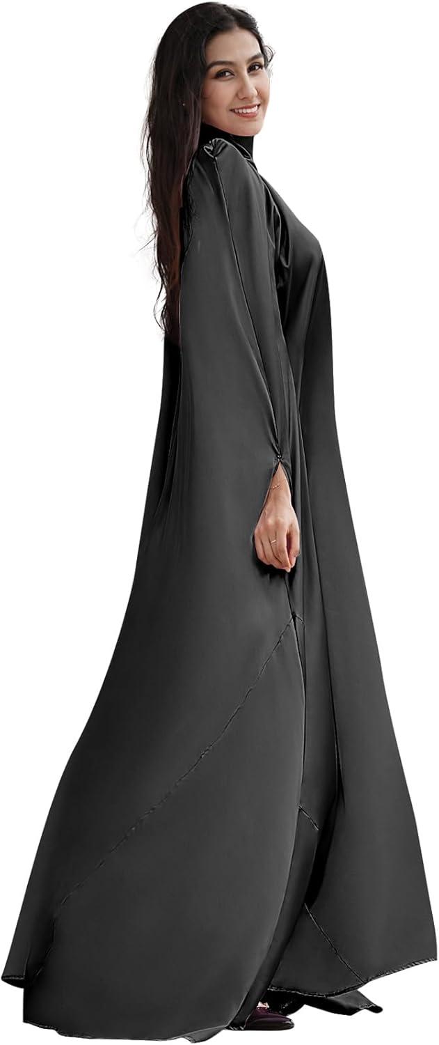 imageIDOPIP Abayas for Women Muslim Loose Maxi Satin Kaftan Dresses Islamic Dubai Oversized Swing Turtleneck Batwing Sleeve Gown