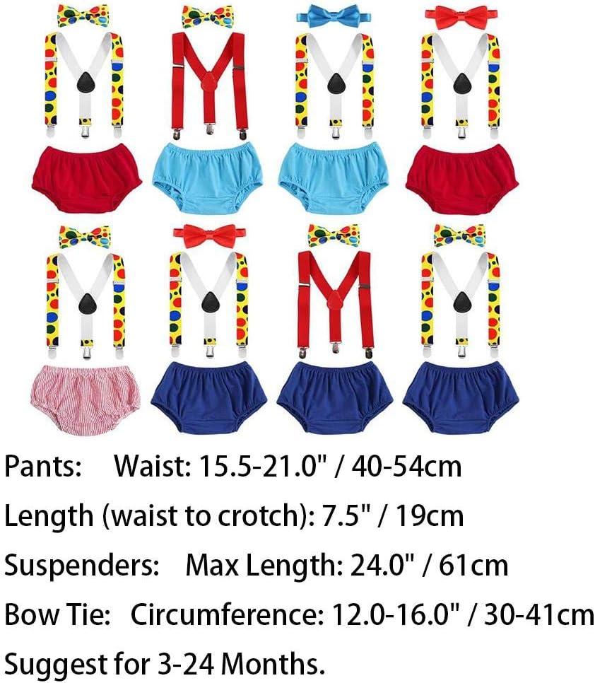 imageIDOPIP Baby Boys Circus Cake Smash Outfit Little Clown Costume 1st Birthday Diaper Cover Suspender Bowtie Set for Photo PartyBlue  Yellow  Red