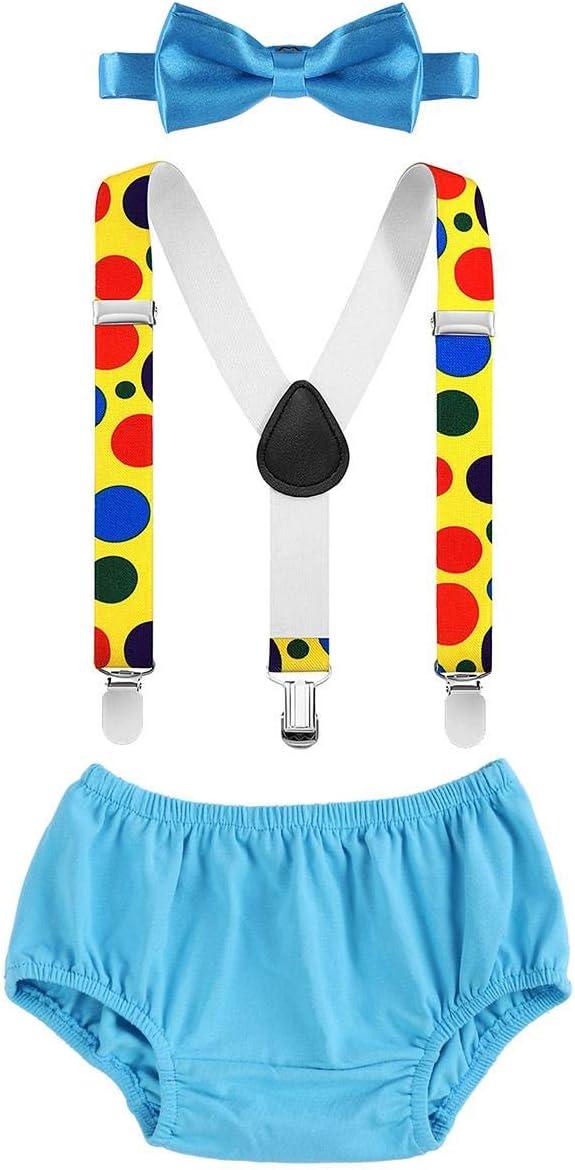 imageIDOPIP Baby Boys Circus Cake Smash Outfit Little Clown Costume 1st Birthday Diaper Cover Suspender Bowtie Set for Photo PartyBlue 4pcs