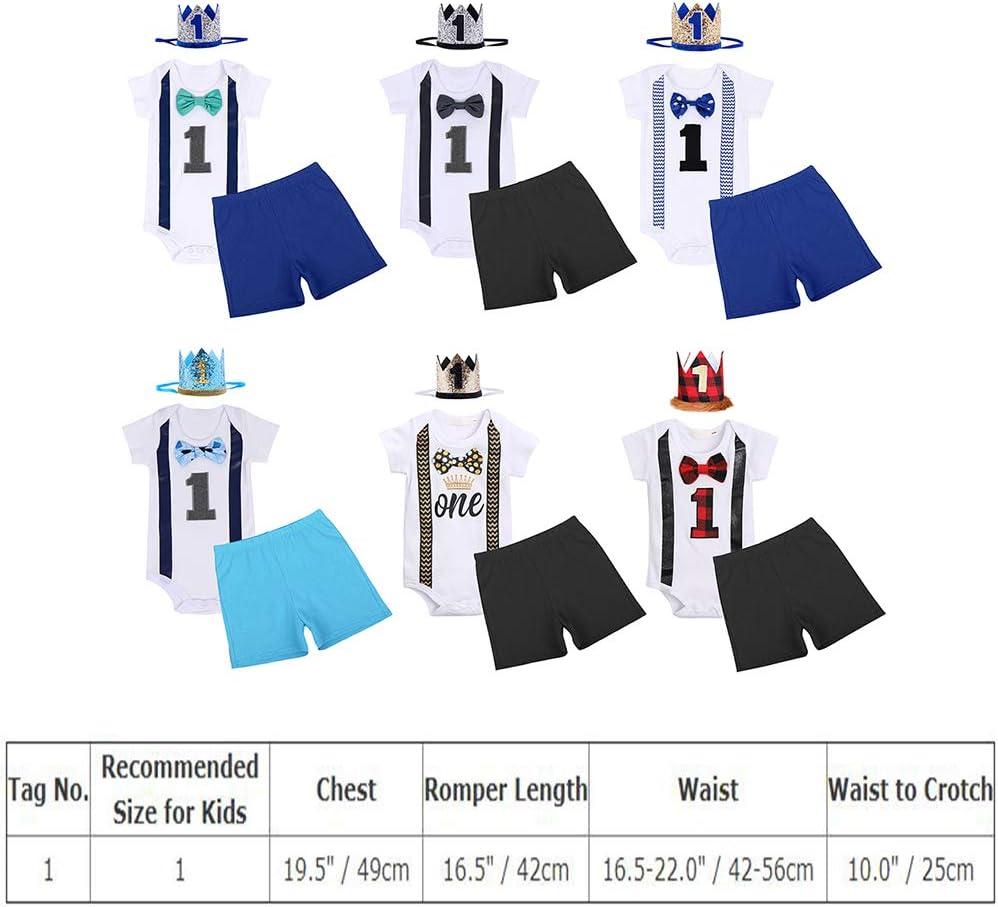 imageIDOPIP Baby Boys First Birthday Cake Smash Outfit Bowtie Romper  Shorts Bodysuit  Sequins Crown 3PCS Set Photo Prop