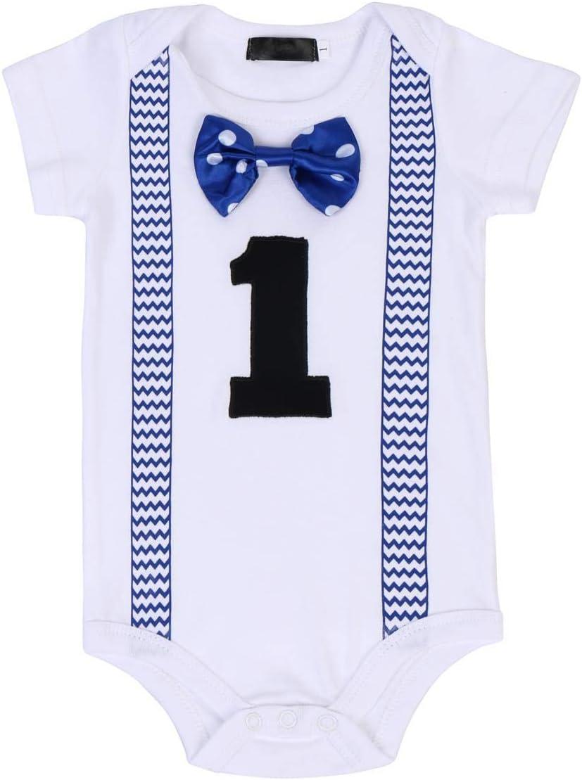 imageIDOPIP Baby Boys First Birthday Cake Smash Outfit Bowtie Romper  Shorts Bodysuit  Sequins Crown 3PCS Set Photo Prop