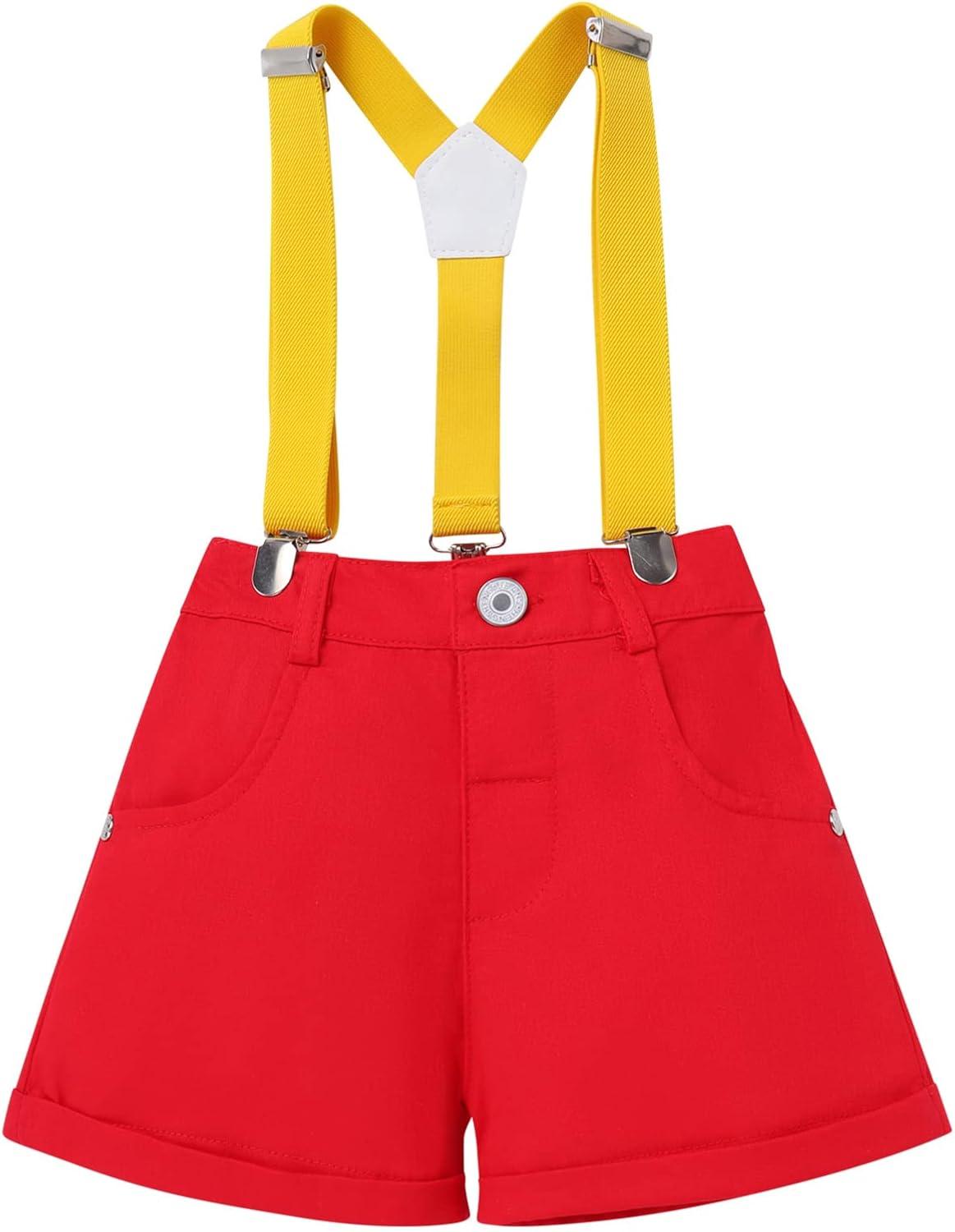 imageIDOPIP Kids Baby Boys Birthday Cake Smash Outfit Gentleman Necktie Shirt Suspenders Shorts Ears Halloween Christmas CostumeBlack  Red 4pcs