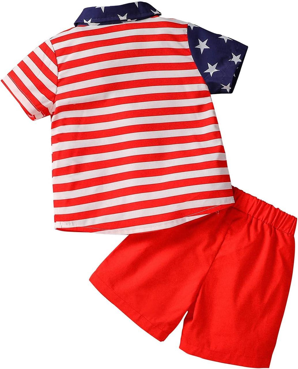 imageIDOPIP Kids Baby Boys Birthday Cake Smash Outfit Gentleman Necktie Shirt Suspenders Shorts Ears Halloween Christmas CostumeRed Star Stripe 4pcs