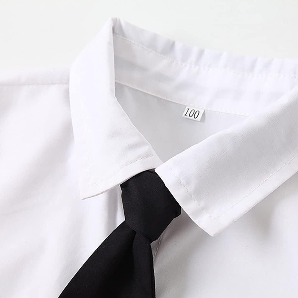 imageIDOPIP Kids Baby Boys Birthday Cake Smash Outfit Gentleman Necktie Shirt Suspenders Shorts Ears Halloween Christmas CostumeWhite 4pcs