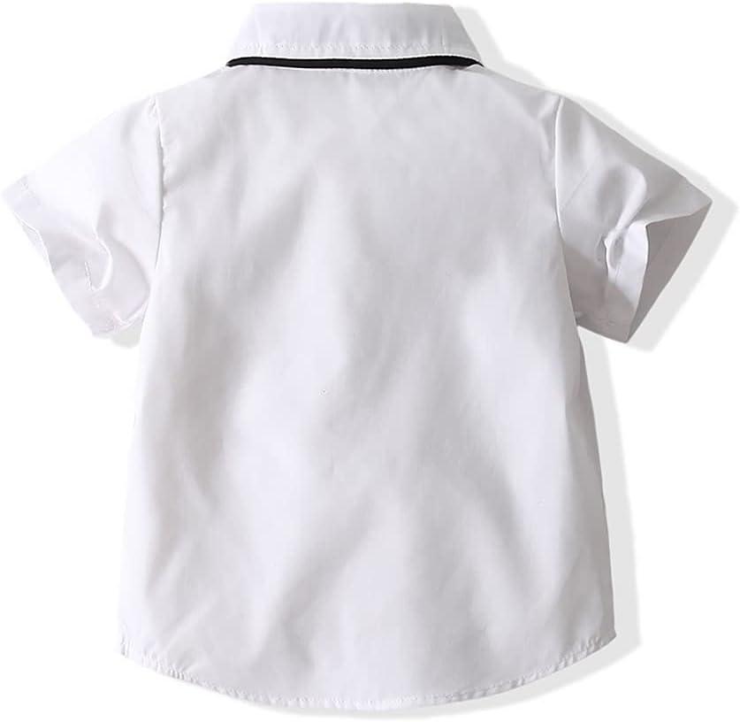 imageIDOPIP Kids Baby Boys Birthday Cake Smash Outfit Gentleman Necktie Shirt Suspenders Shorts Ears Halloween Christmas CostumeWhite 4pcs